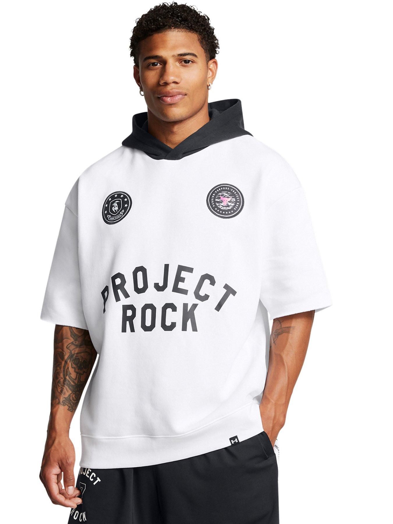 UNDER ARMOUR Mens Training Project Rock Icon Fleece Short Sleeve Hoodie White Very