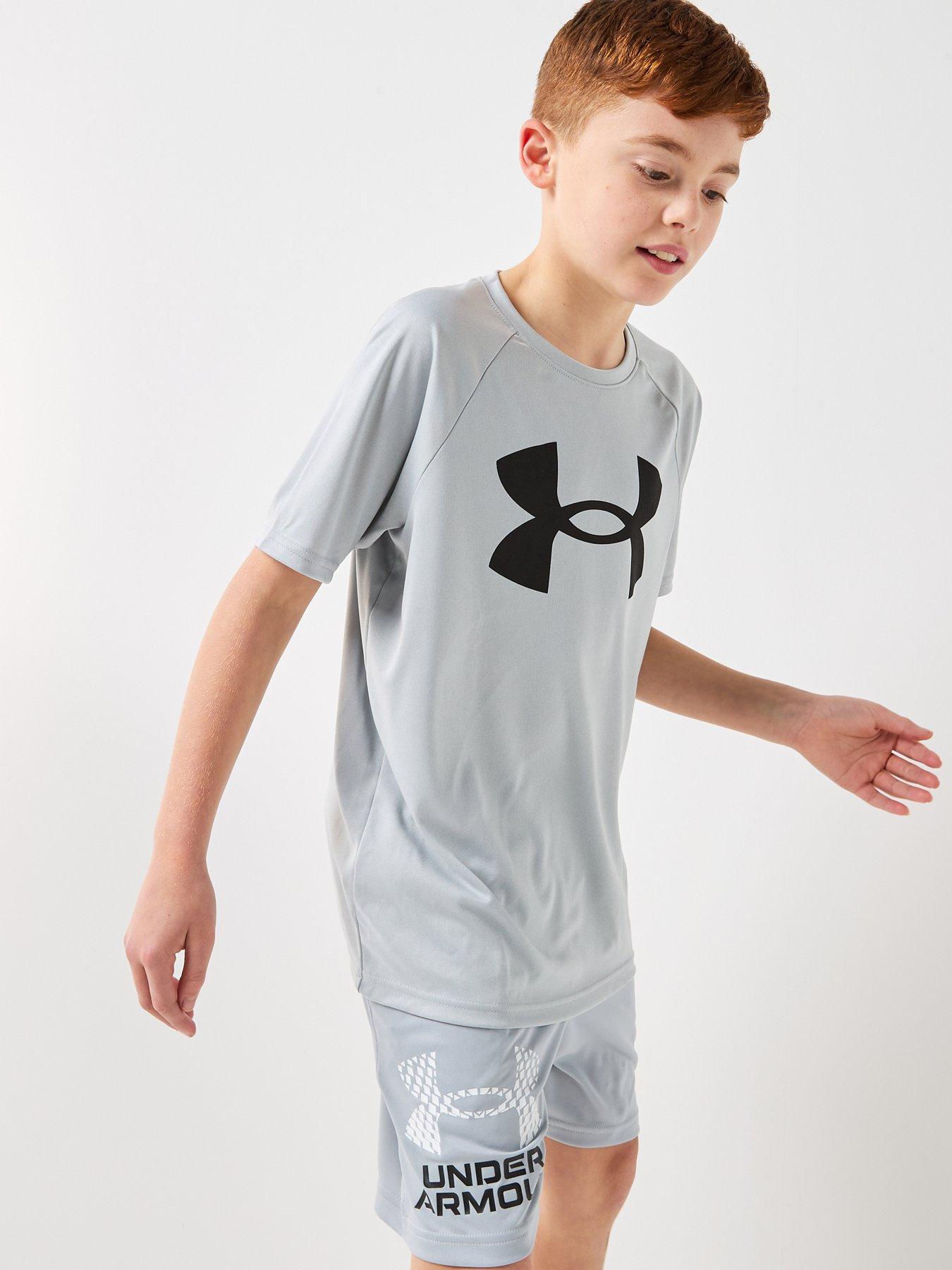 UNDER ARMOUR Boys Training Tech Big Logo T-Shirt - Grey
