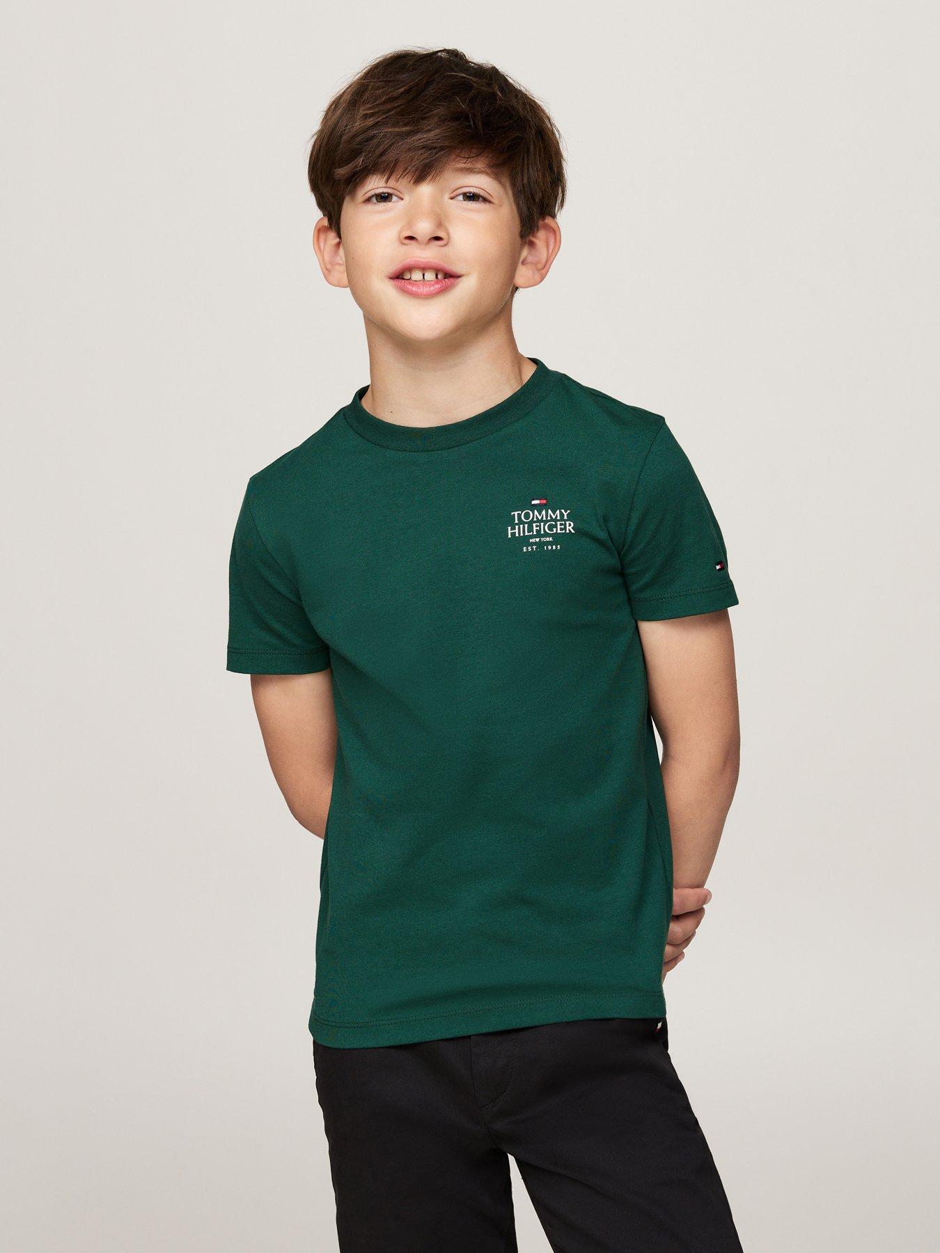 Tommy Hilfiger Boys Logo Puff Print Short Sleeve T-Shirt - Green, Green, Size 8 Years