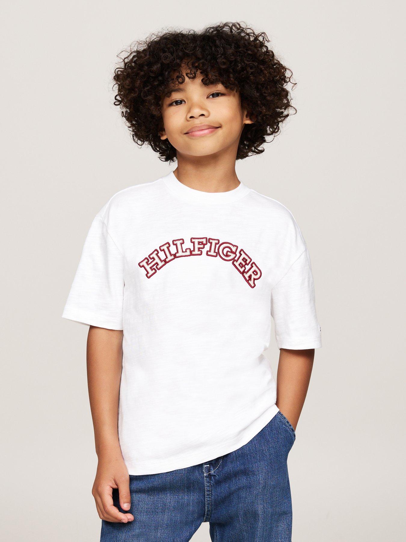 undefined Boys Monotype Embroidered Short Sleeve T-Shirt - White