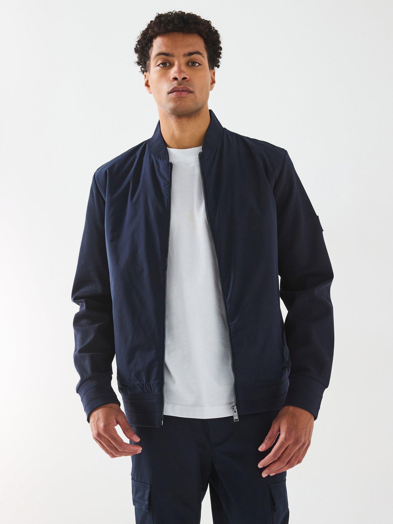 BOSS Skiles 43 Sleeve Nylon Front Zip Bomber Jacket - Navy