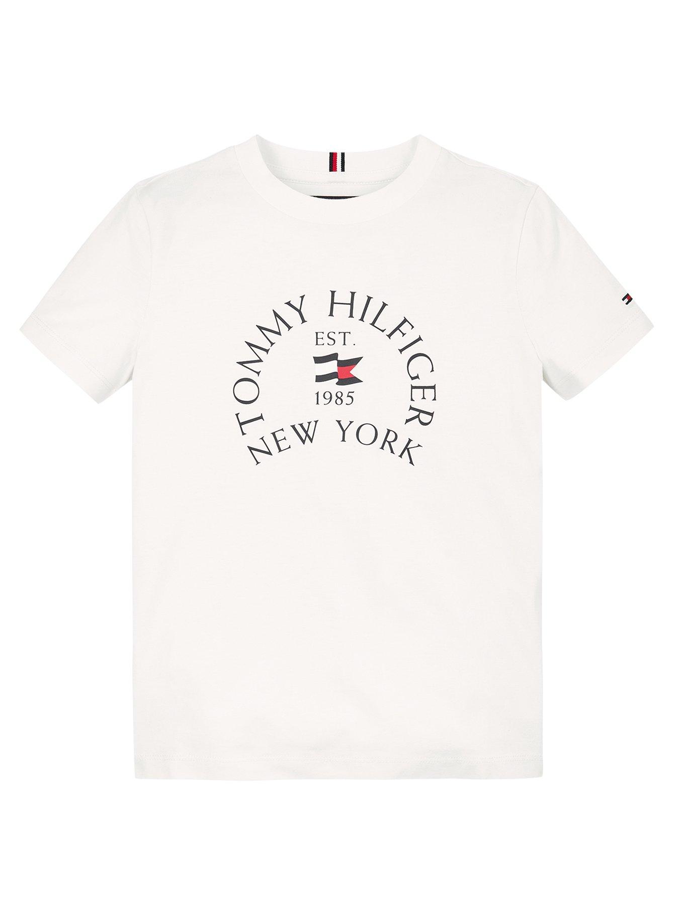 Tommy Hilfiger Boys Nautical Arch Printed Reg Short Sleeve T-shirt - White, White, Size 12 Years