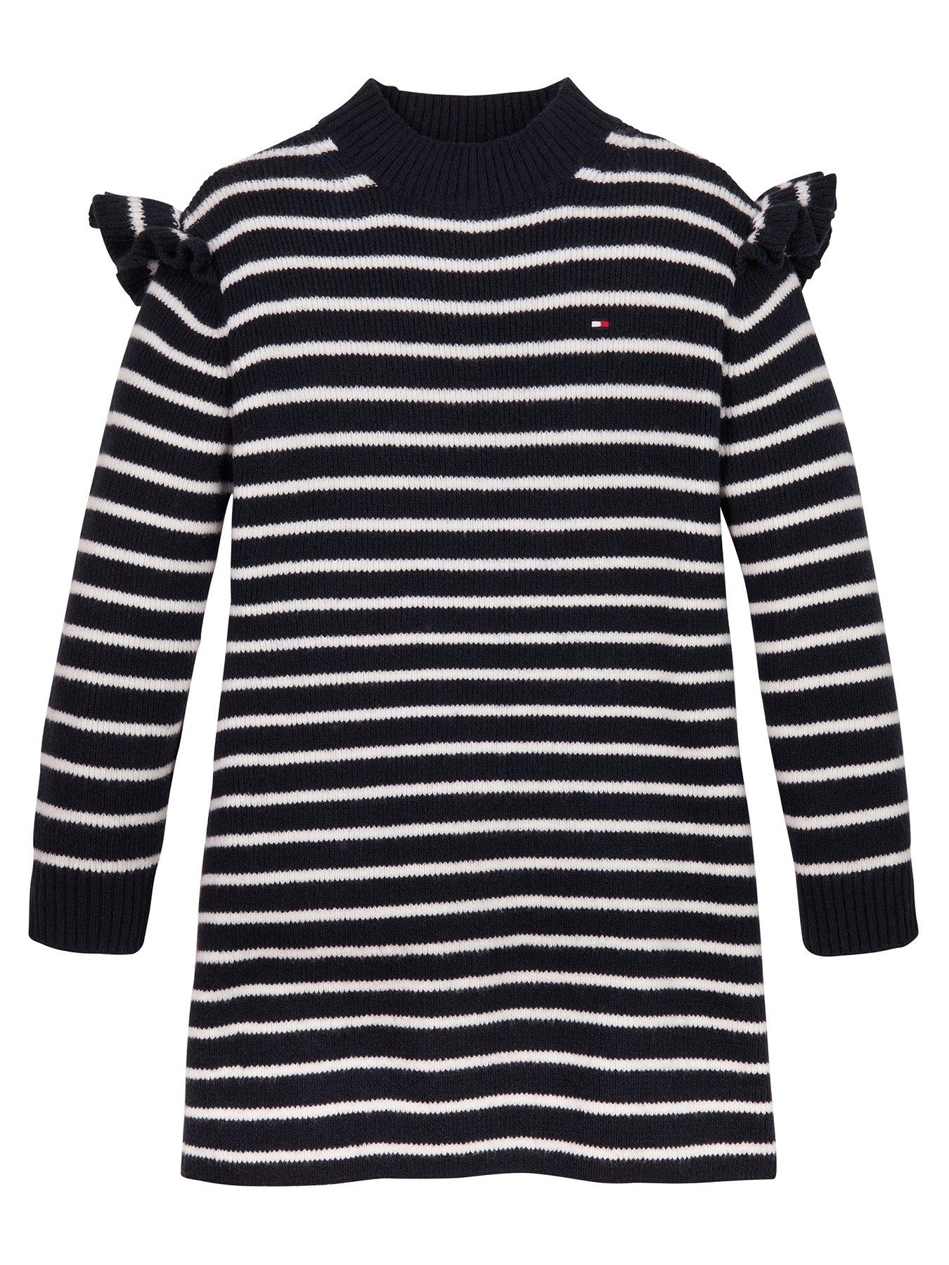 undefined Girls Ruffle Skater Long Sleeve Dress - Navy