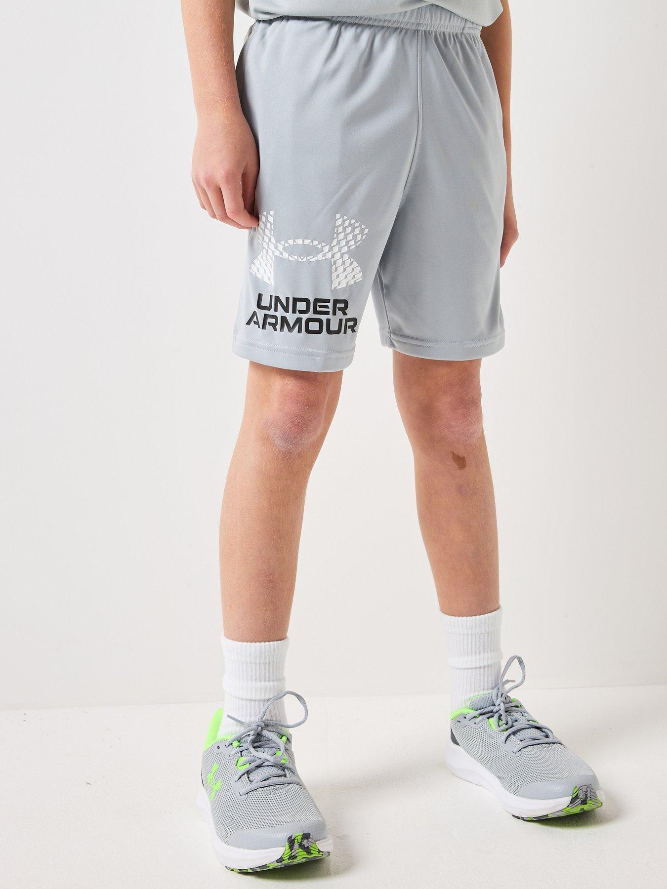 UNDER ARMOUR Boys Training Tech Logo Shorts, Grey, Size Xs