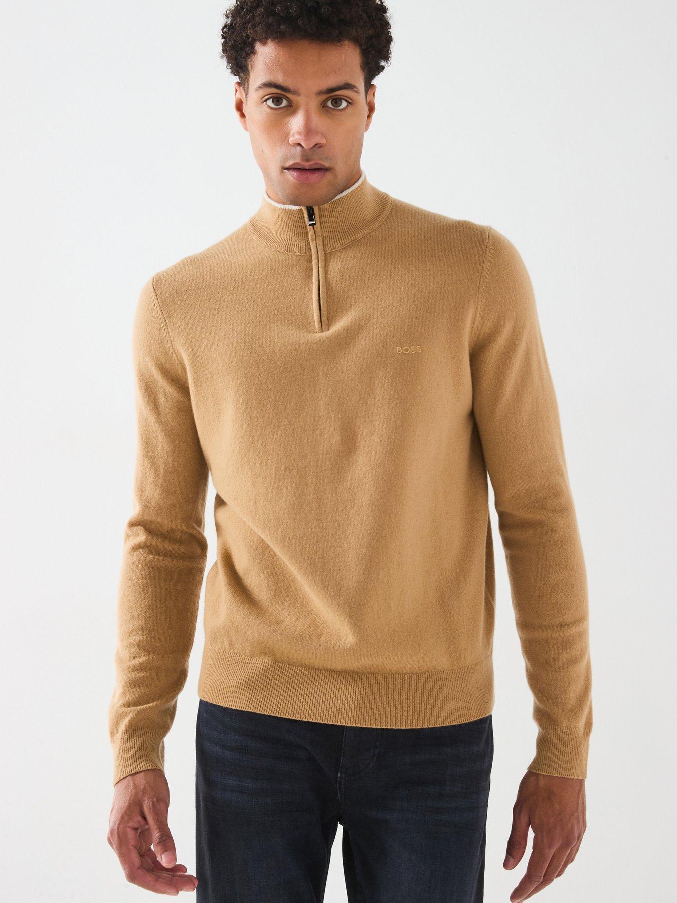 undefined Emarlo Regular Fit Contrast Trim 1/4 Zip Knitted Jumper - Beige