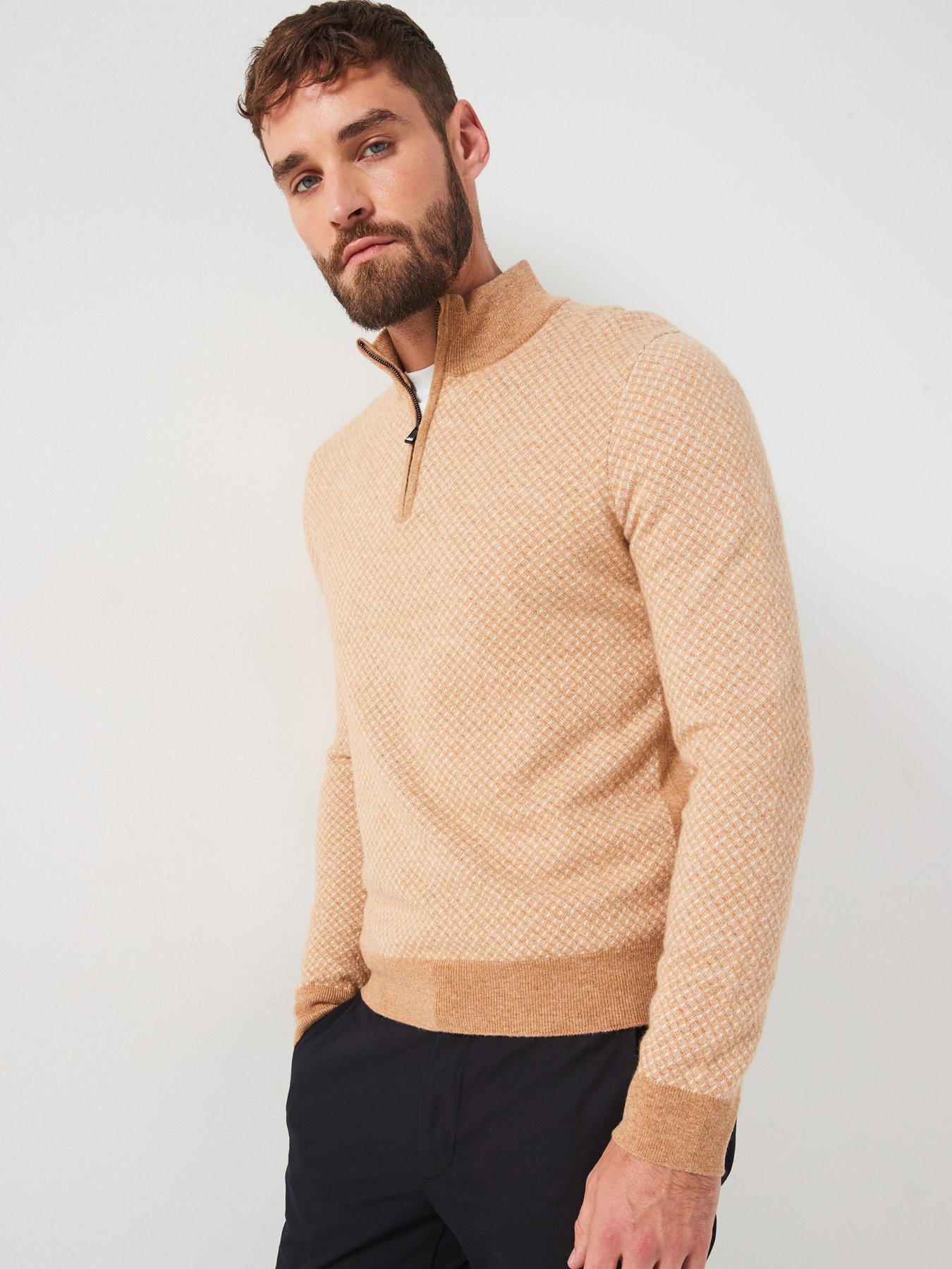 undefined H-Eltorino Regular Fit Pattern 1/4 Zip Knitted Jumper - Beige