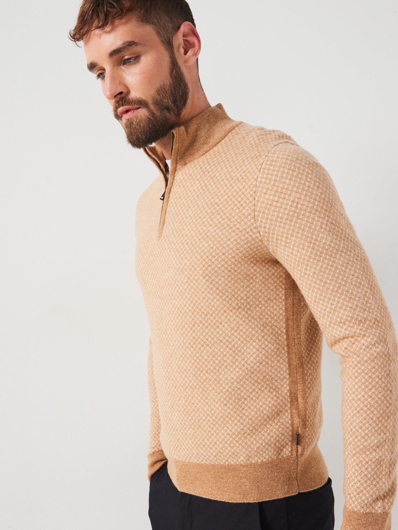 トップス Eaphi warm knit buster beige BOSS H-Eltorino Regular Fit Pattern 1/4 Zip Knitted Jumper
