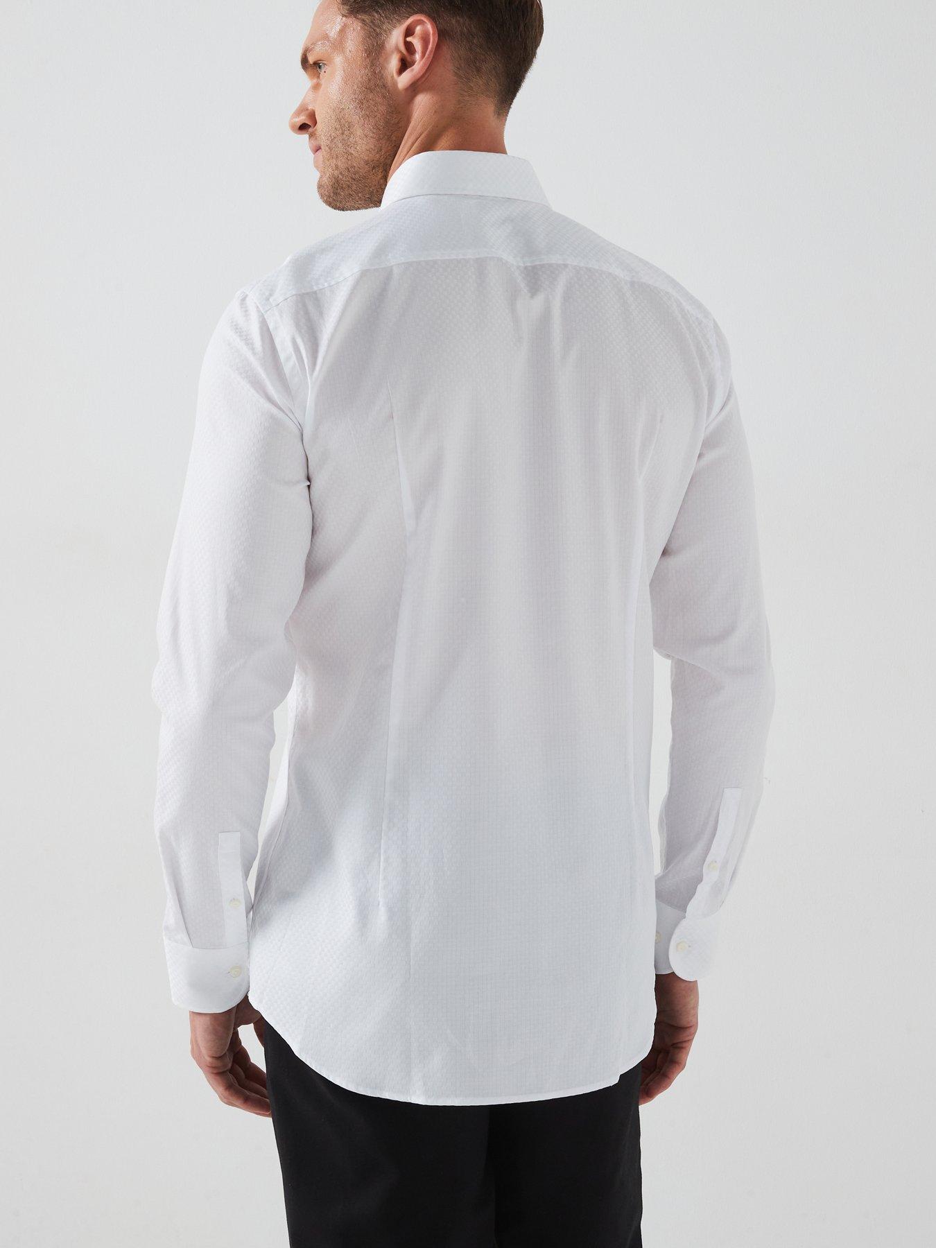 Image 2 of 6 of BOSS H-Hank Slim Fit Cut Away Collar Textured Shirt - White