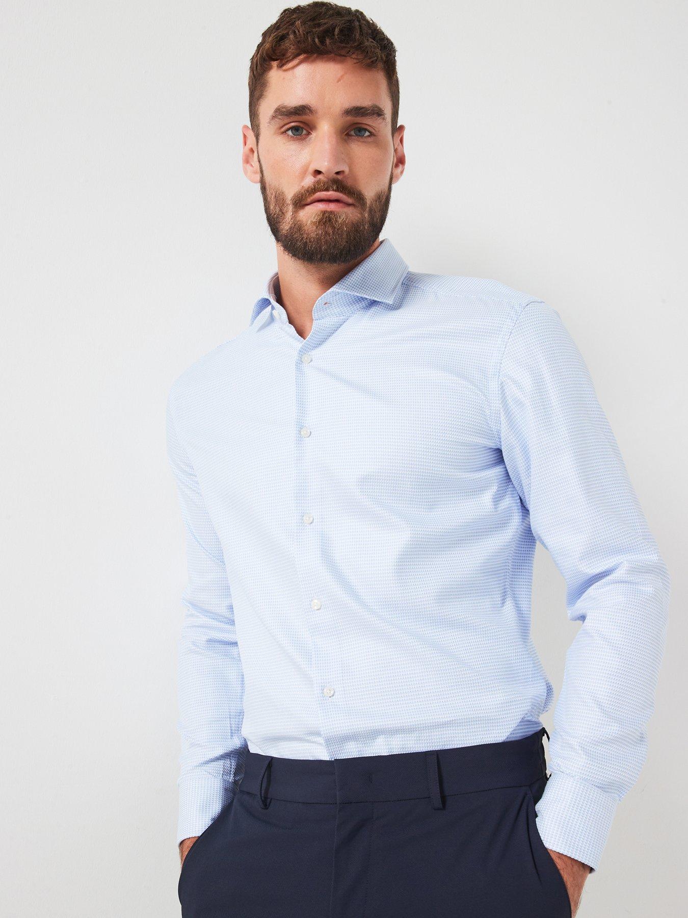 undefined H-Hank Slim Fit Cut Away Collar Textured Shirt - Light Blue