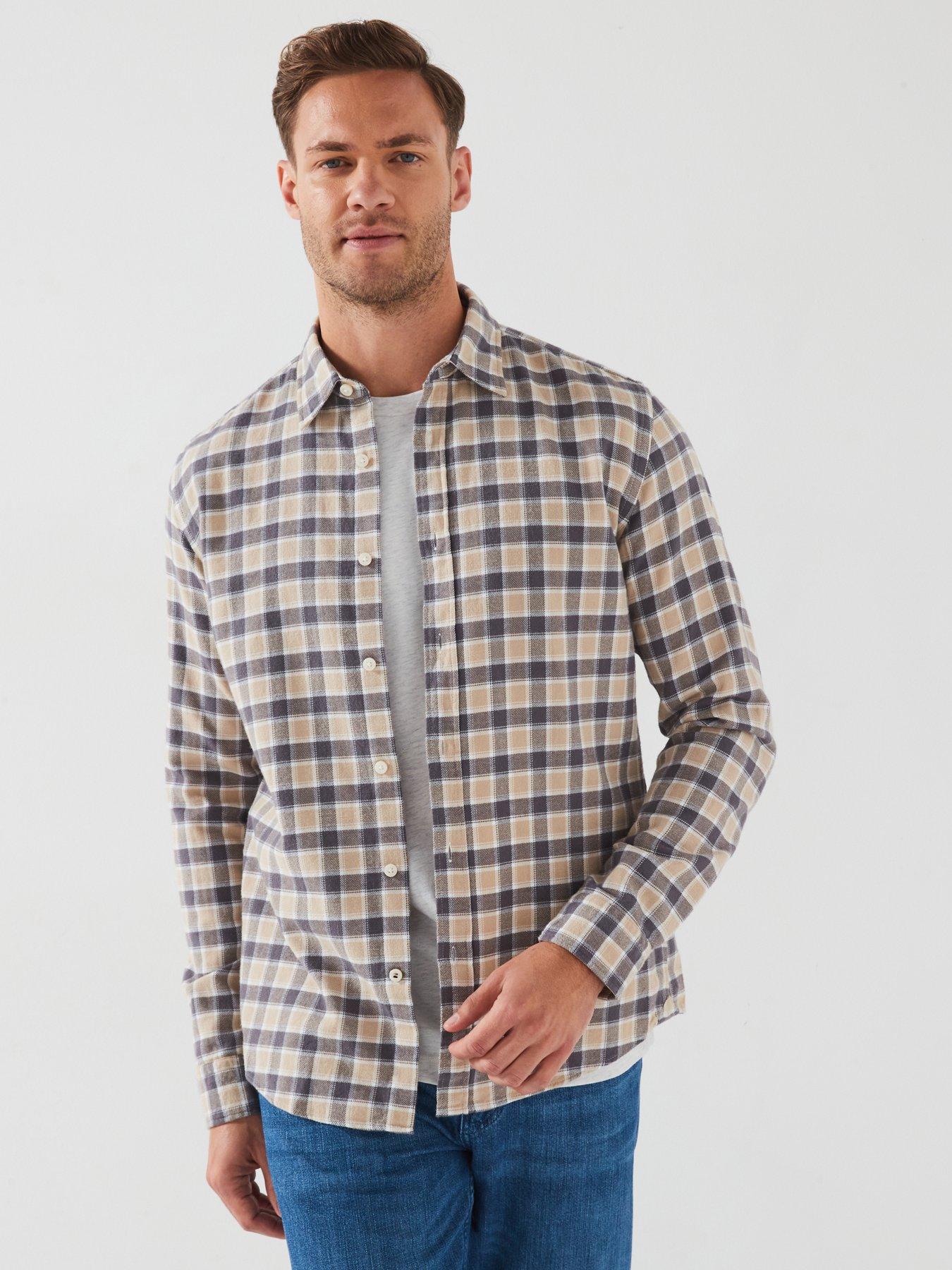 undefined C-Roan Slim Fit Brush Cotton Check Shirt - Beige