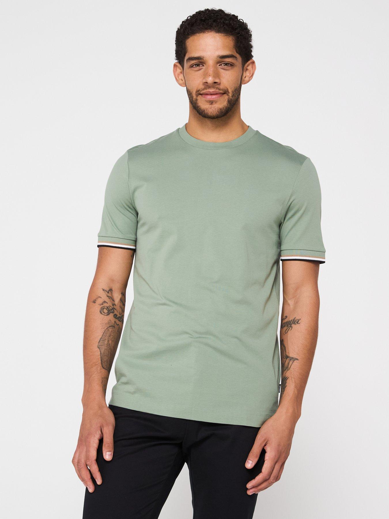 BOSS Thompson 04 Regular Fit Corporate Sleeve Trim T-Shirt - Light Green