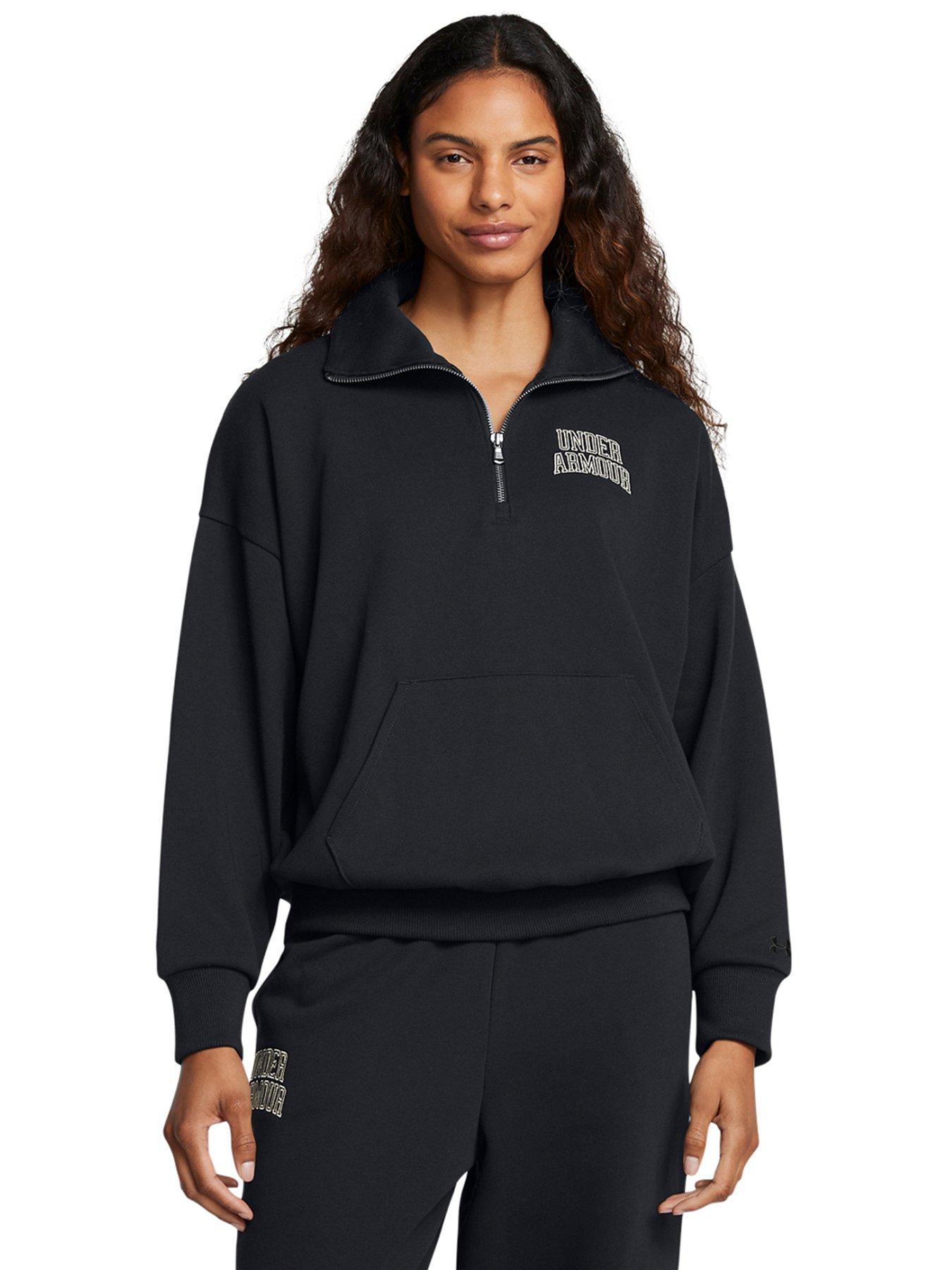 Image 1 of 3 of UNDER ARMOUR Women's Training Icon Heavyweight Terry Oversized 1/4 Zip Sweatshirt- Black