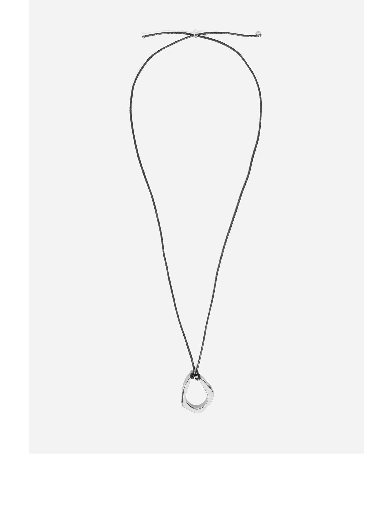 Product photograph of Mint Velvet Silver Leather Pendant Necklace from very.co.uk