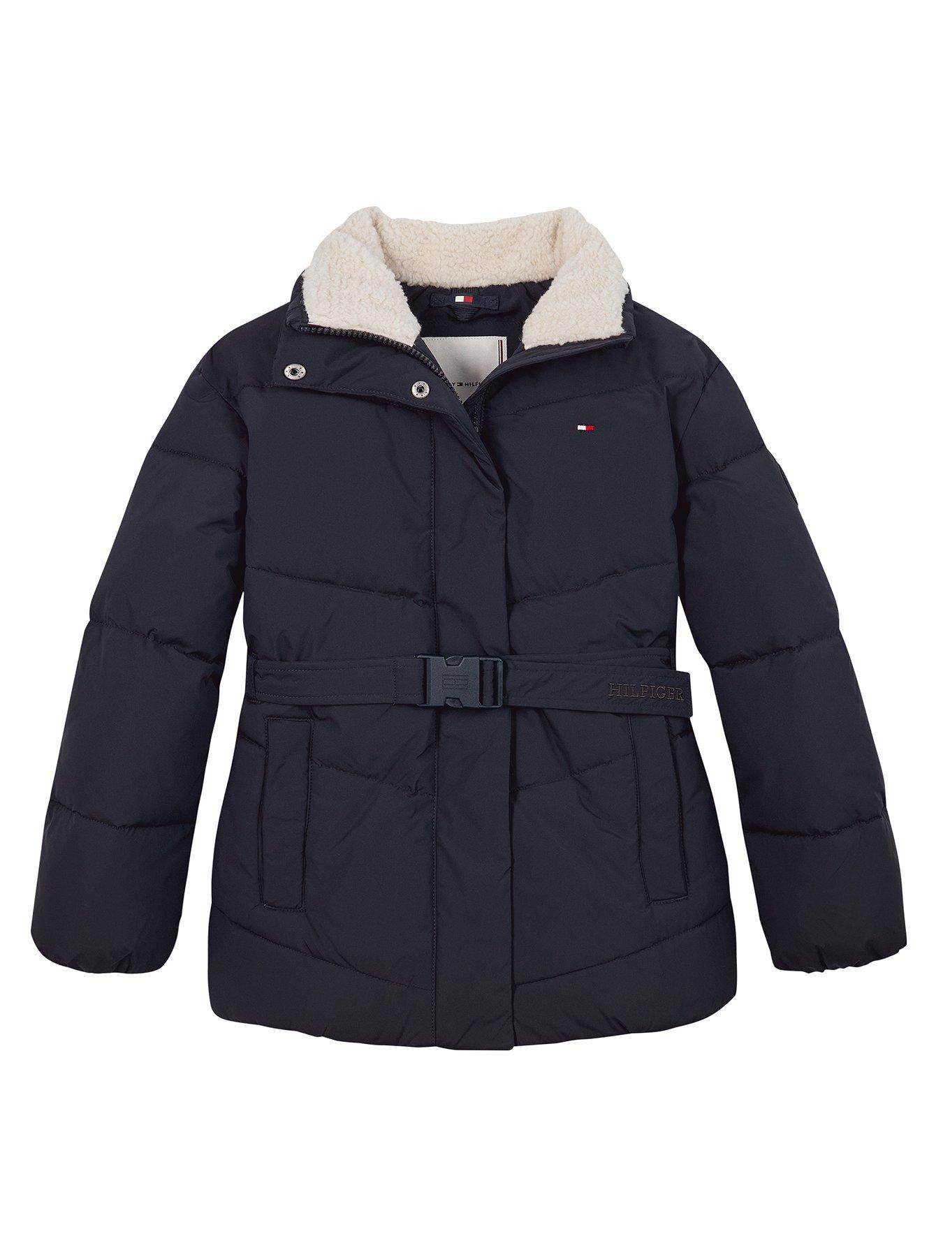 undefined Girls Teddy Collar Mid Length Padded Jacket - Navy