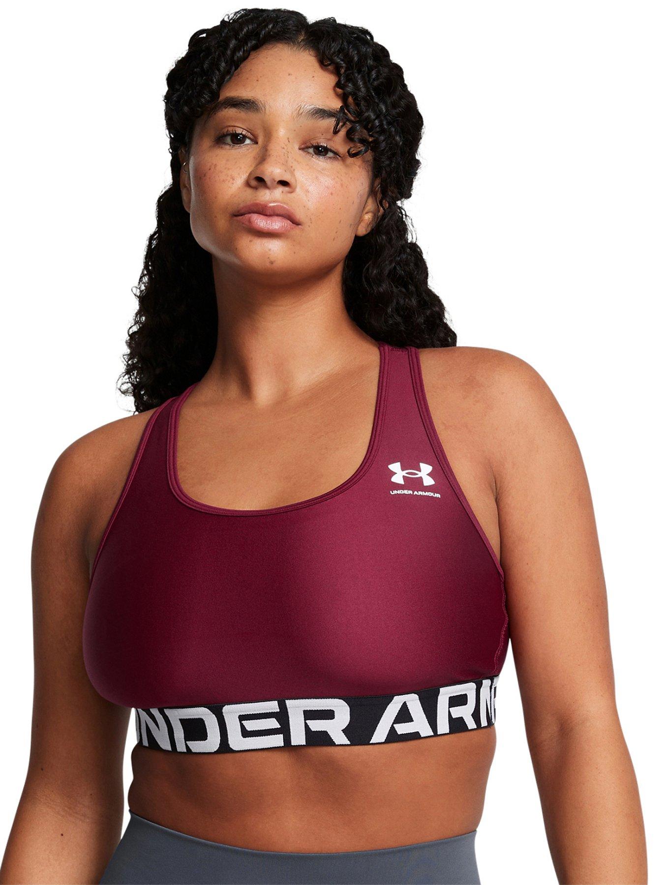 Womens Training Heat Gear Authentics Midi Support Branded Sports Bra Dark Red