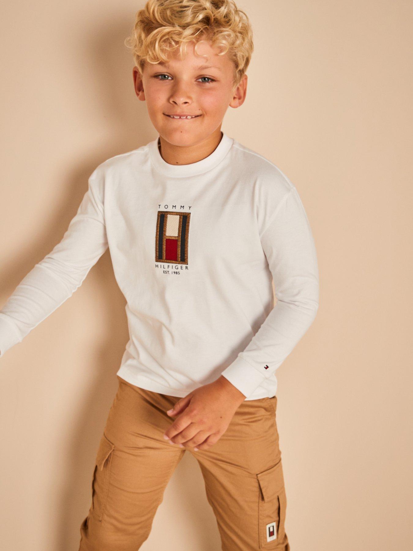 undefined Boys Flag Embroidered Long Sleeve T-shirt - White