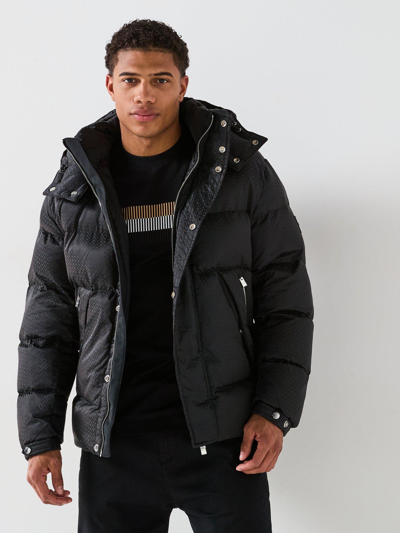 undefined H-Corbinian4 Mono Print Hooded Quilted Jacket - Black