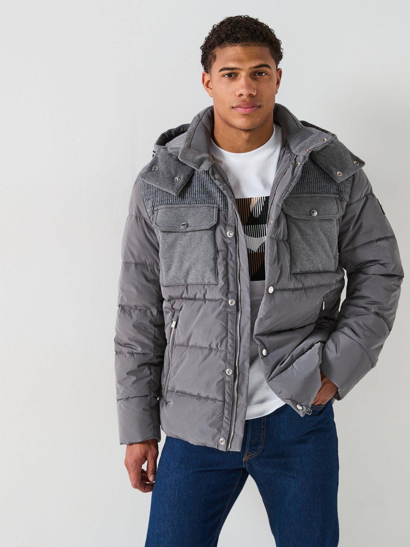 undefined C-Caniel Cord Shoulder Hooded Quilted Jacket - Dark Grey