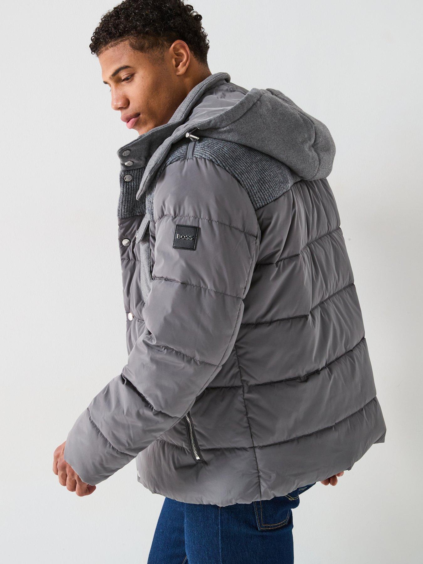 Image 2 of 6 of BOSS C-Caniel Cord Shoulder Hooded Quilted Jacket - Dark Grey