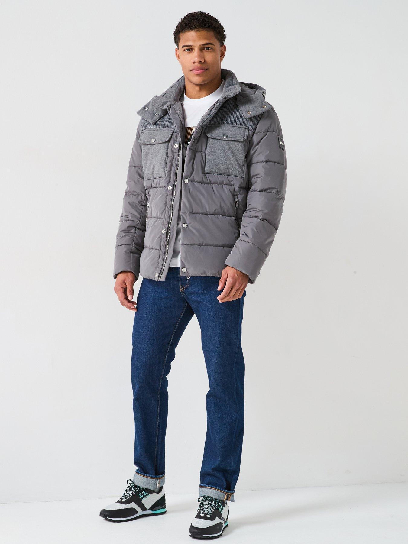 Image 3 of 6 of BOSS C-Caniel Cord Shoulder Hooded Quilted Jacket - Dark Grey