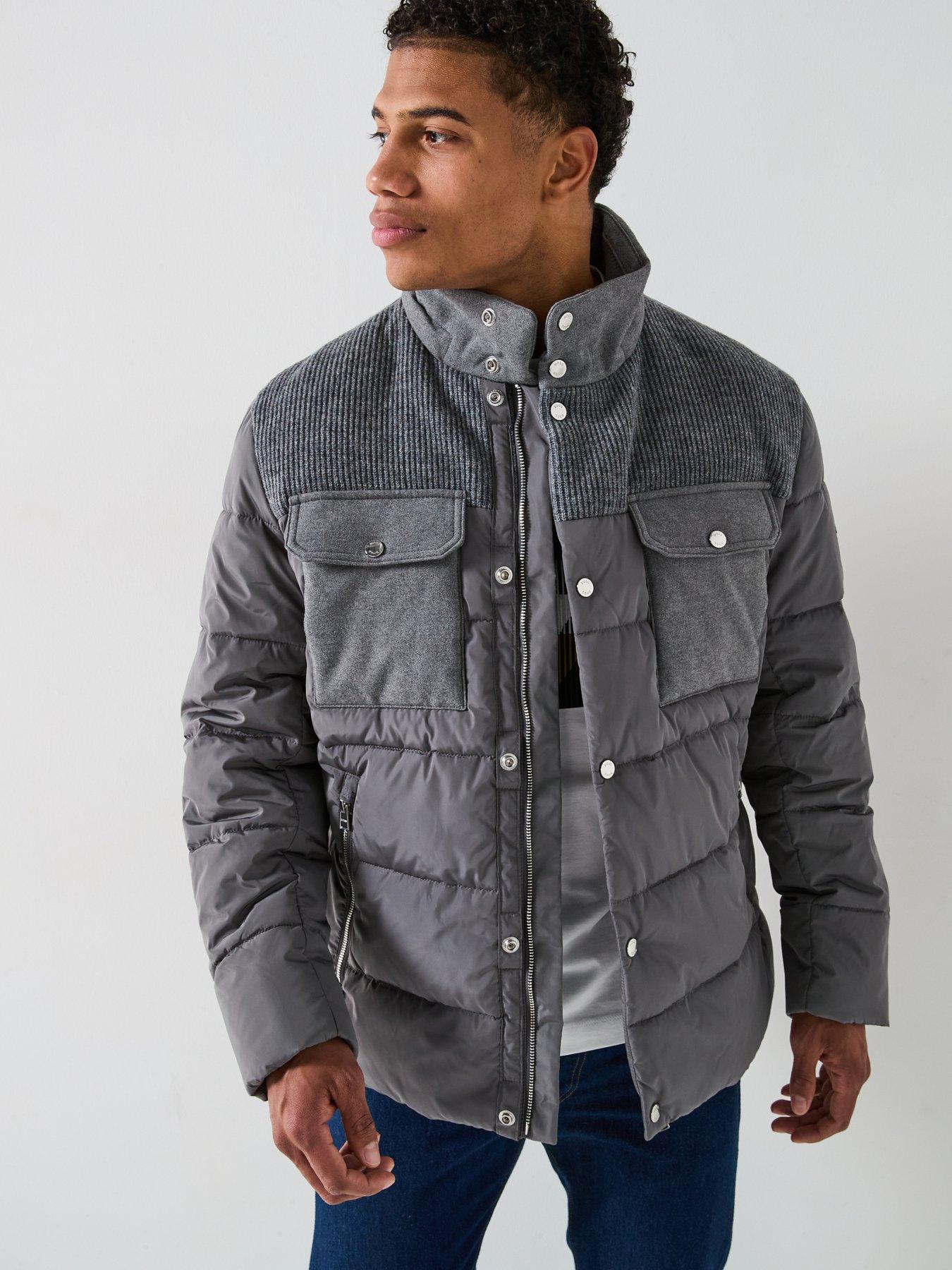 Image 4 of 6 of BOSS C-Caniel Cord Shoulder Hooded Quilted Jacket - Dark Grey