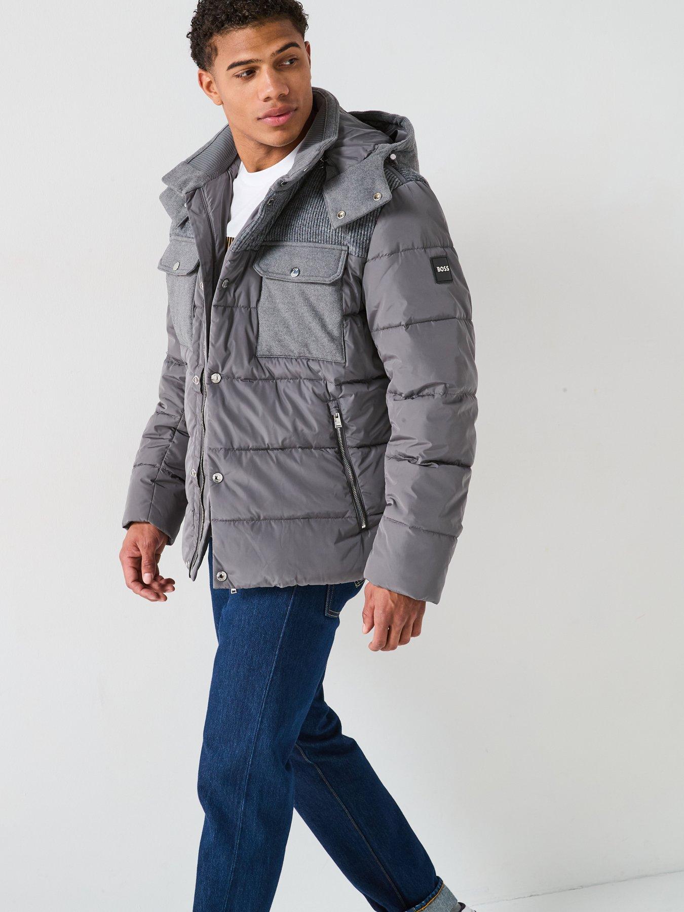 Image 5 of 6 of BOSS C-Caniel Cord Shoulder Hooded Quilted Jacket - Dark Grey