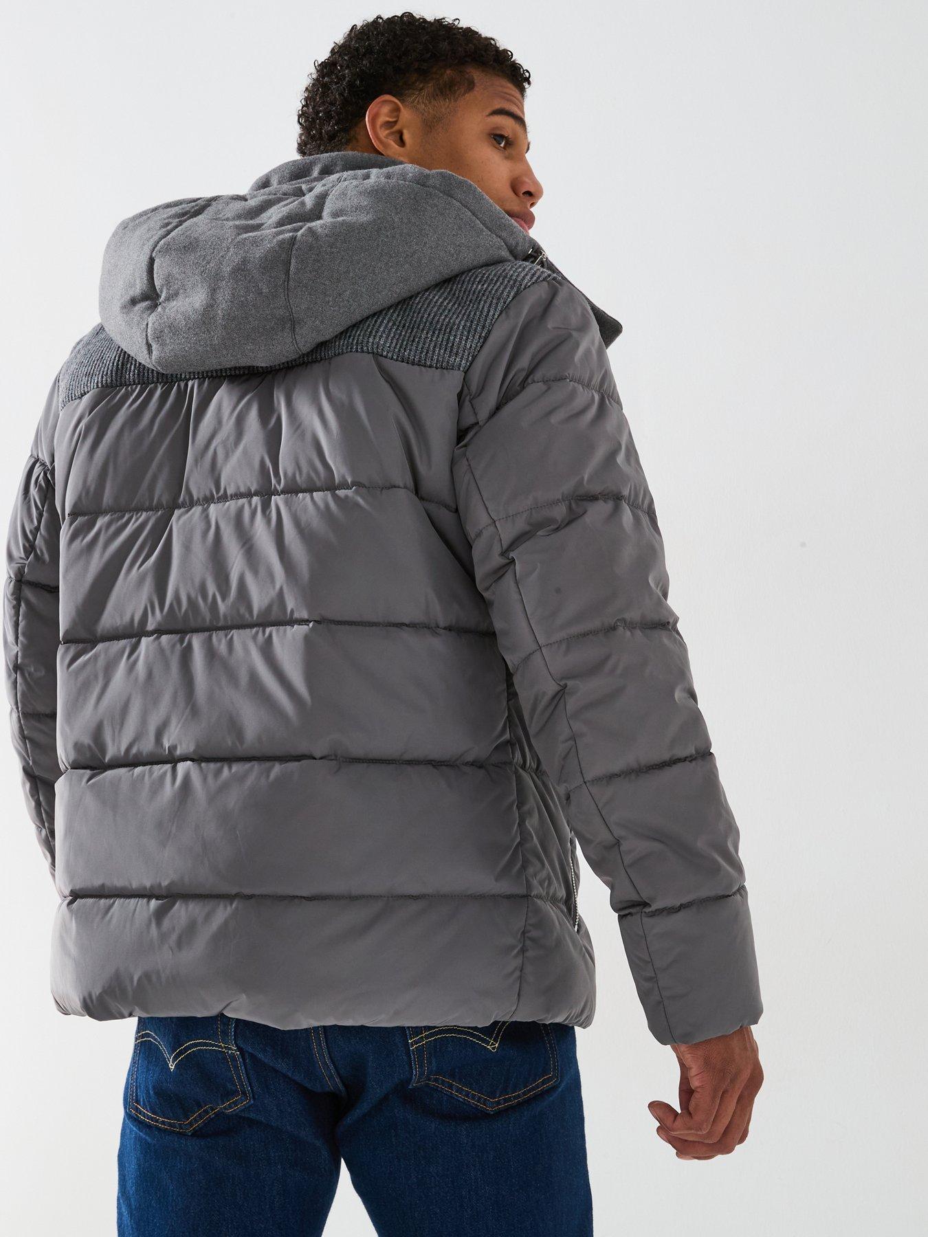 Image 6 of 6 of BOSS C-Caniel Cord Shoulder Hooded Quilted Jacket - Dark Grey