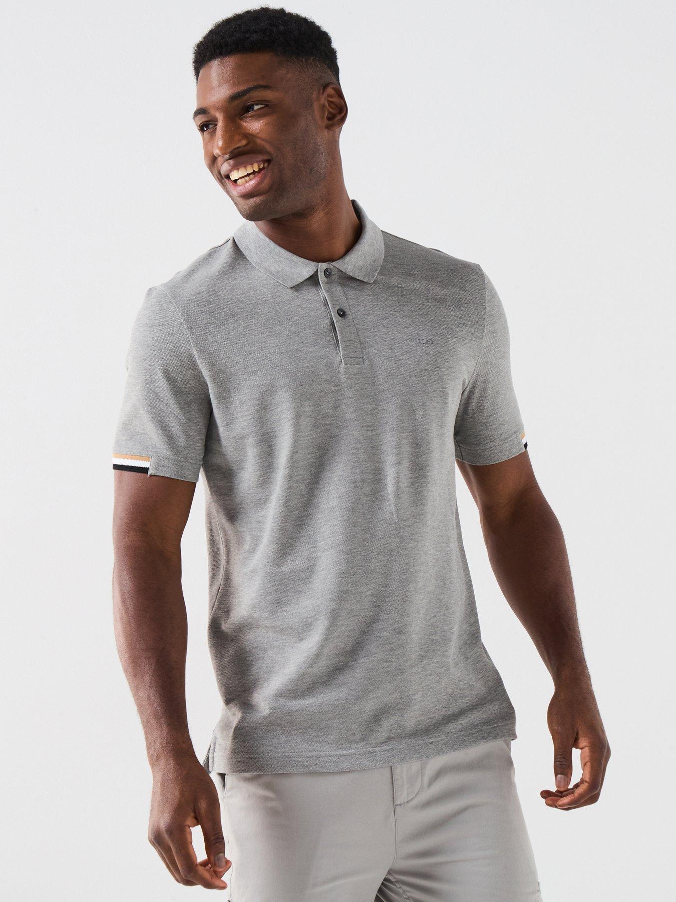 Image 1 of 6 of BOSS Parlay 147 Regular Fit Corporate Sleeve Trim Polo Shirt - Silver