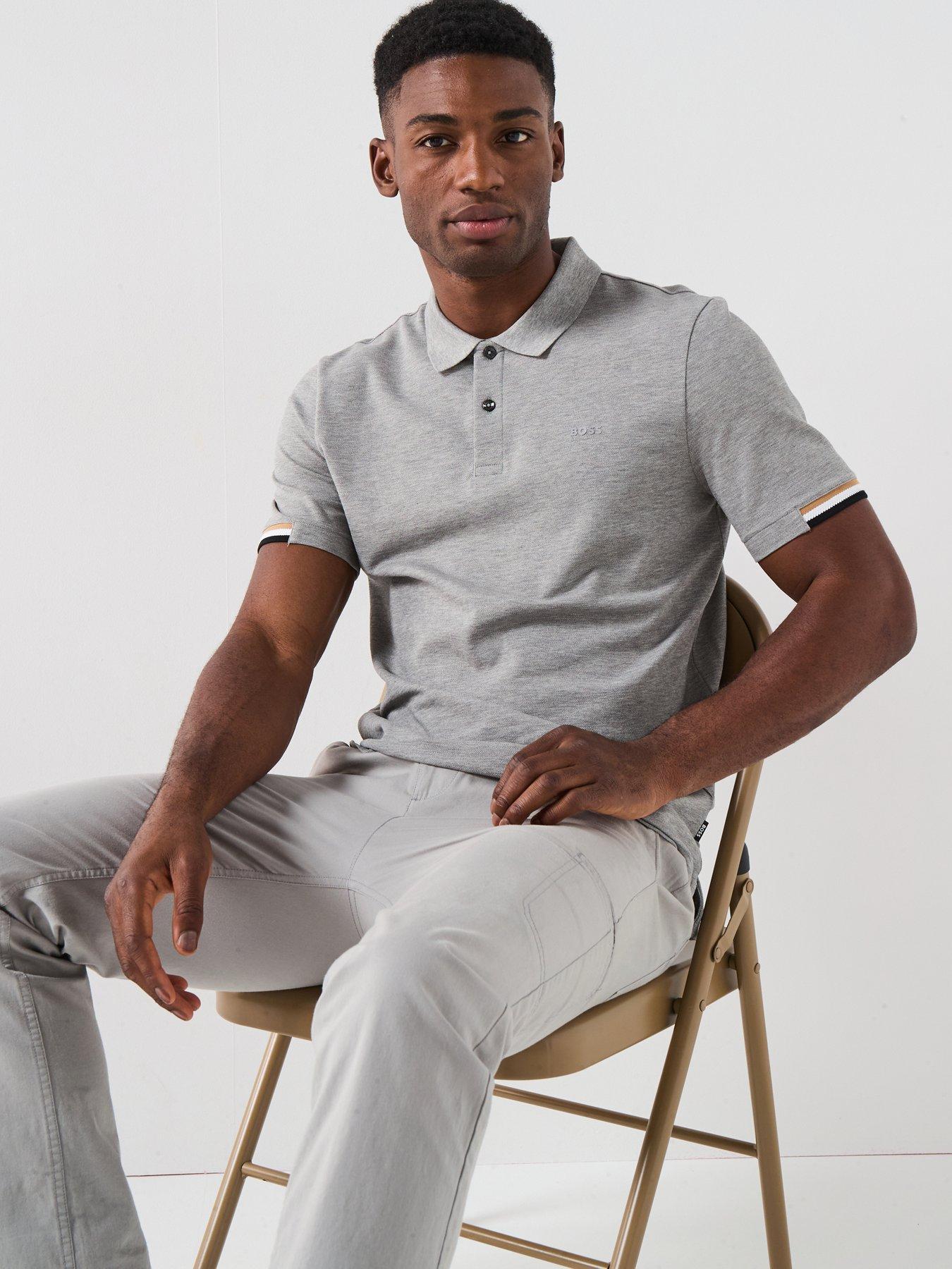Image 4 of 6 of BOSS Parlay 147 Regular Fit Corporate Sleeve Trim Polo Shirt - Silver