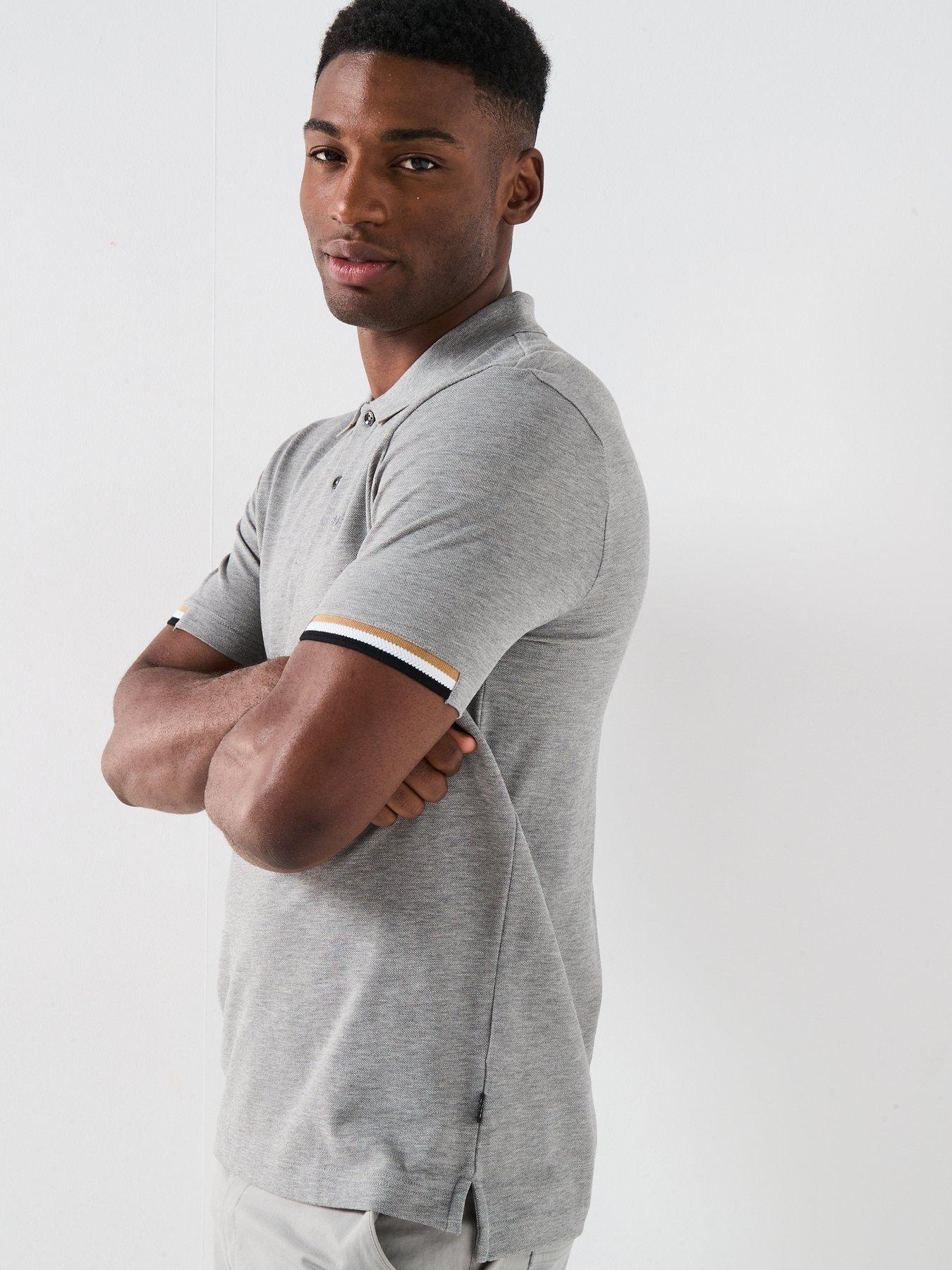 Image 6 of 6 of BOSS Parlay 147 Regular Fit Corporate Sleeve Trim Polo Shirt - Silver