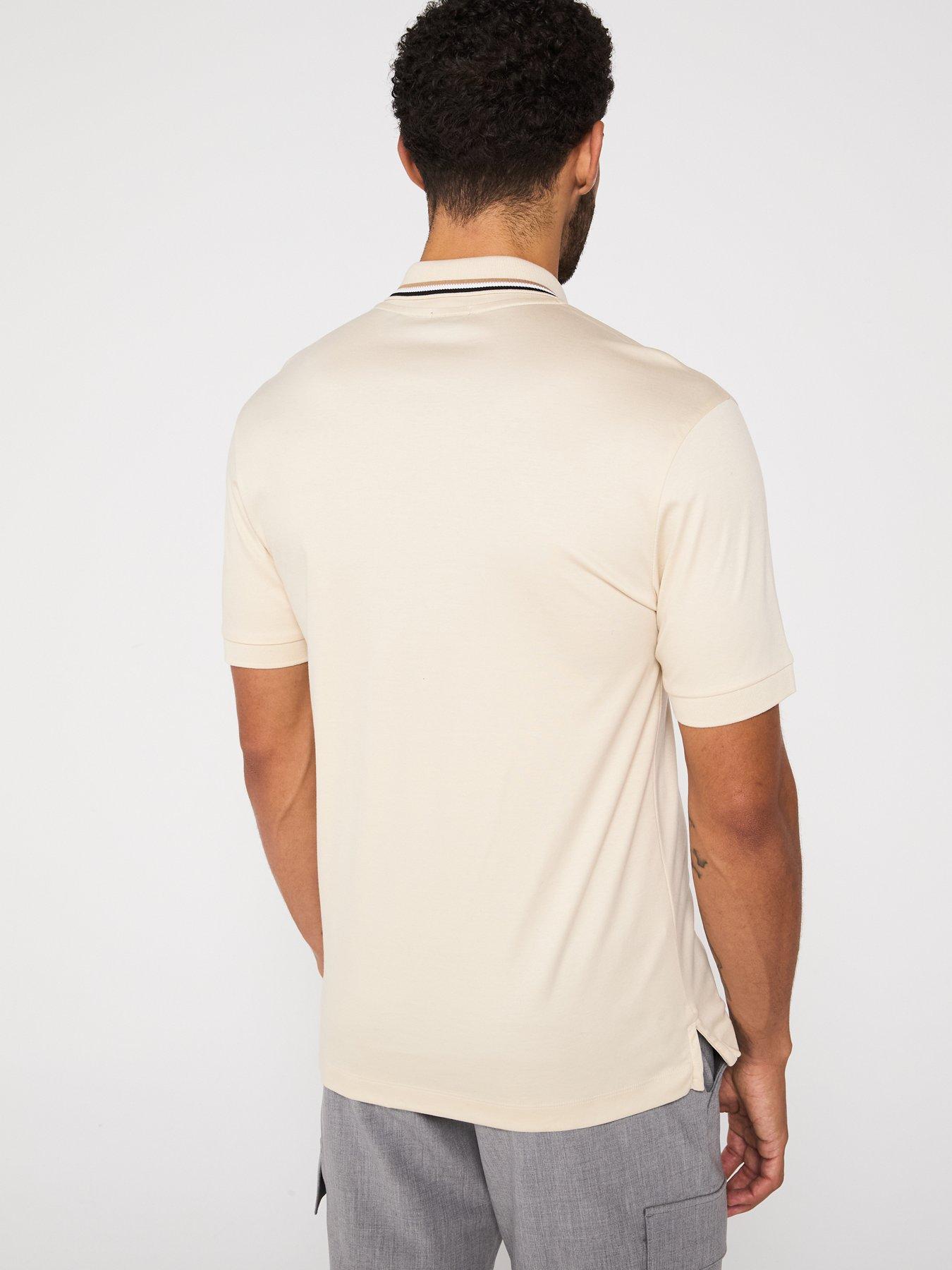 Image 2 of 6 of BOSS Penrose 38 Slim Fit Corporate Stripe Tipped Polo Shirt - Light Beige
