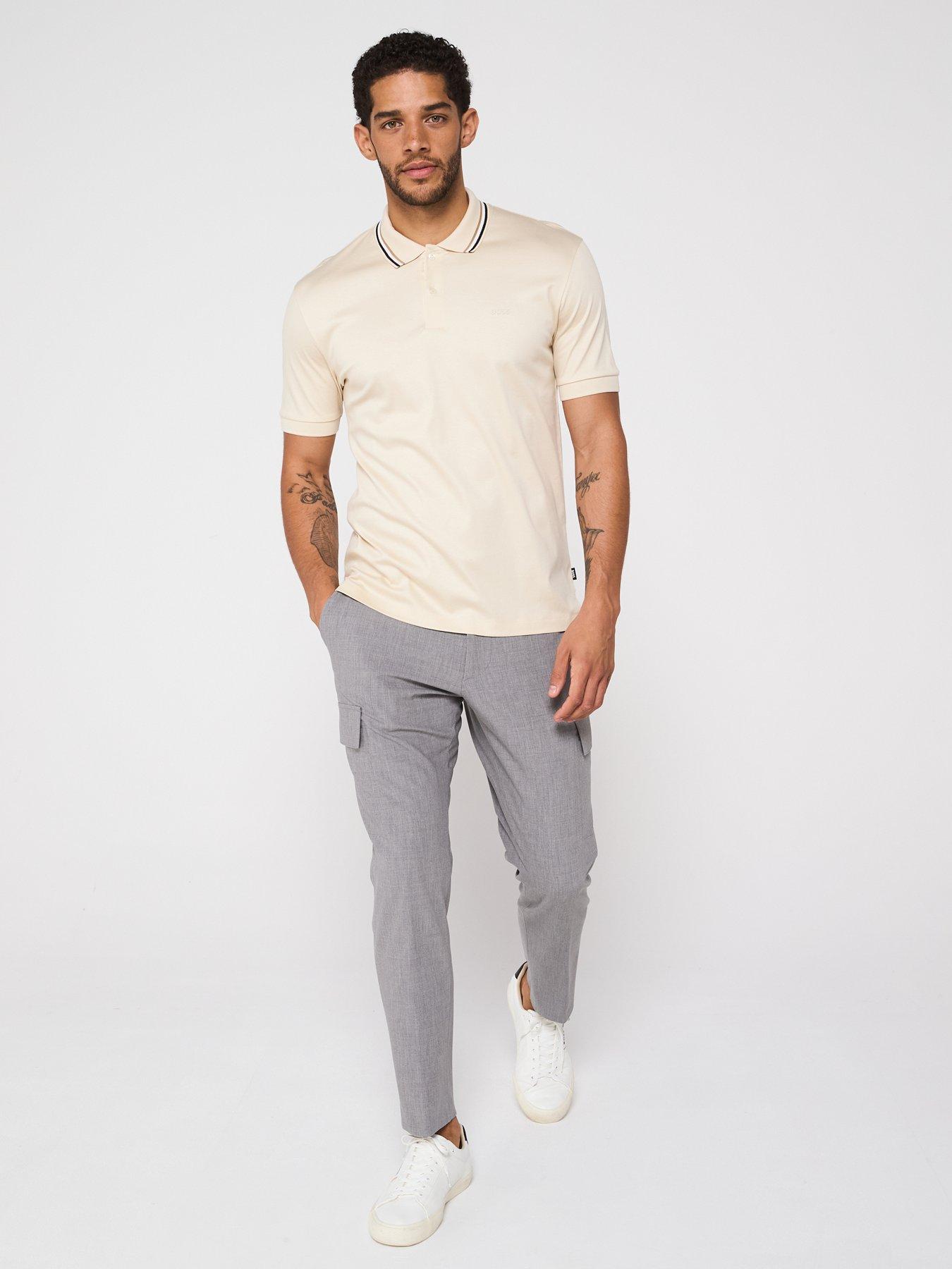 Image 3 of 6 of BOSS Penrose 38 Slim Fit Corporate Stripe Tipped Polo Shirt - Light Beige