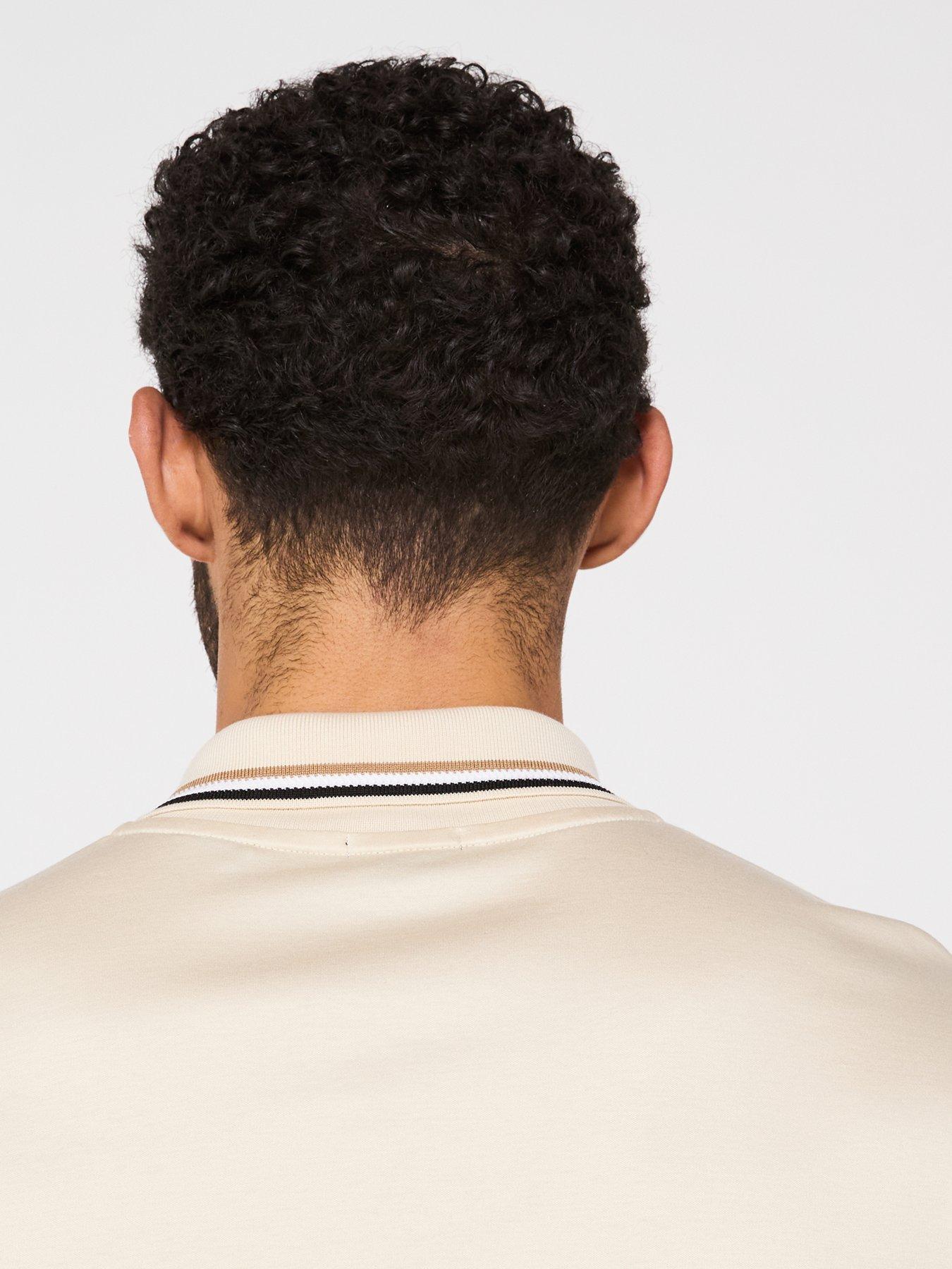 Image 6 of 6 of BOSS Penrose 38 Slim Fit Corporate Stripe Tipped Polo Shirt - Light Beige