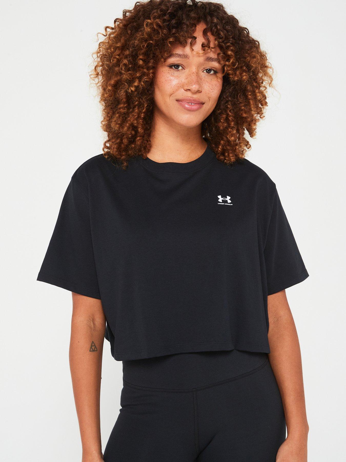 undefined Womens Training Boxy Crop Logo T-Shirt - Black
