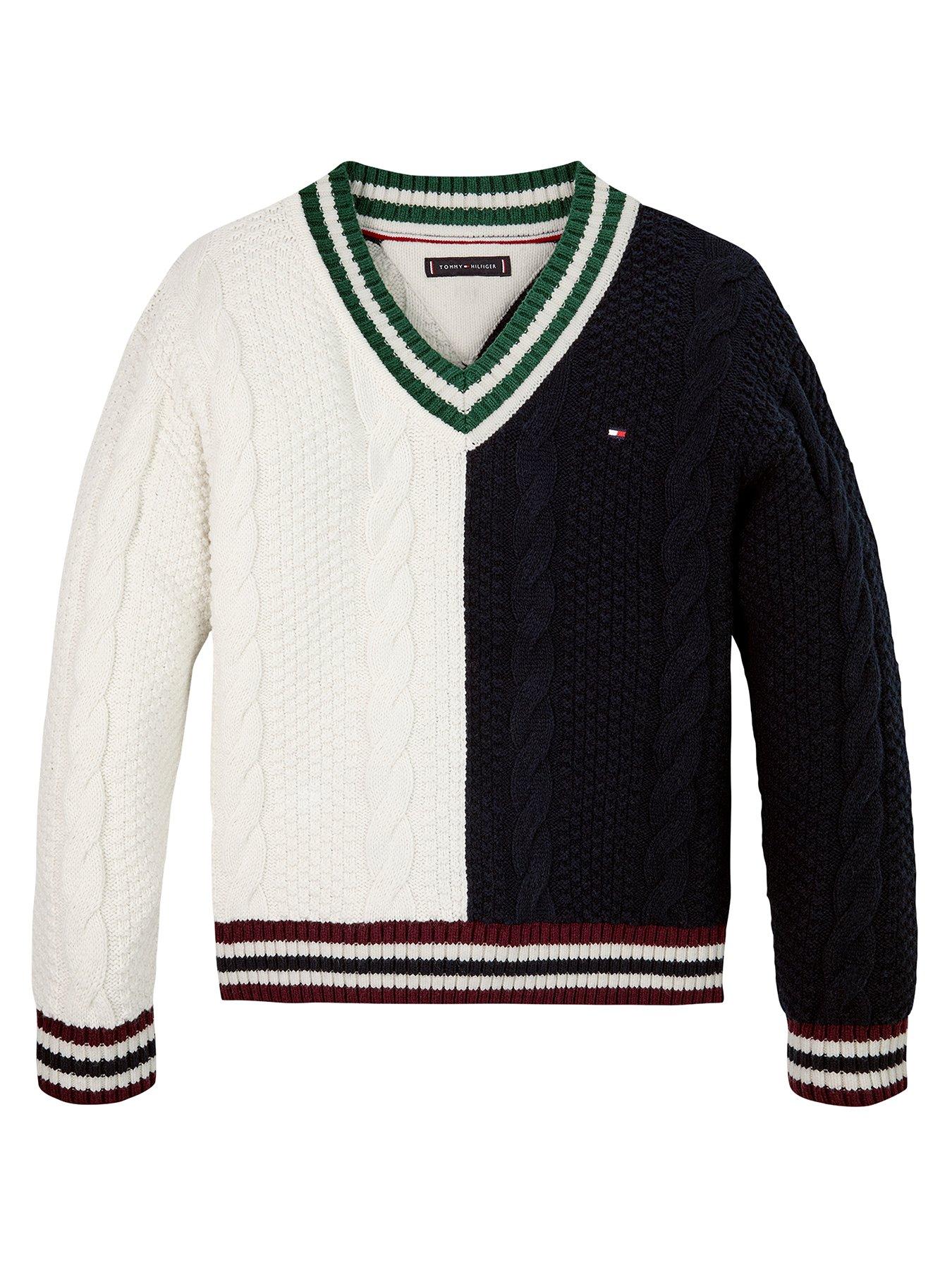 undefined Boys Colorblock Cable V-neck Sweater - Multi