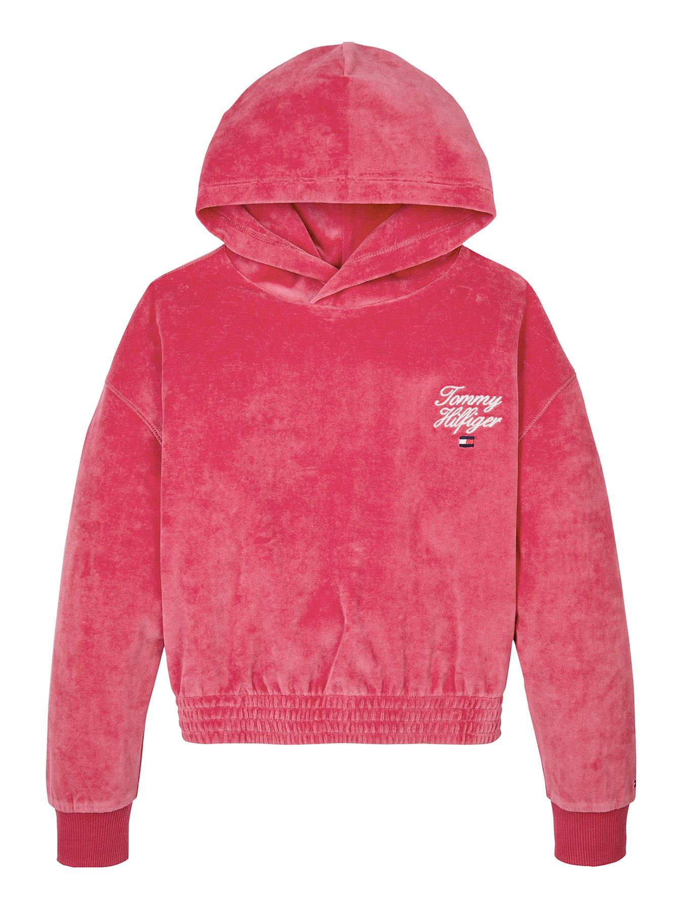 Tommy Hilfiger Girls Th Script Velour Hoodie Pink Very