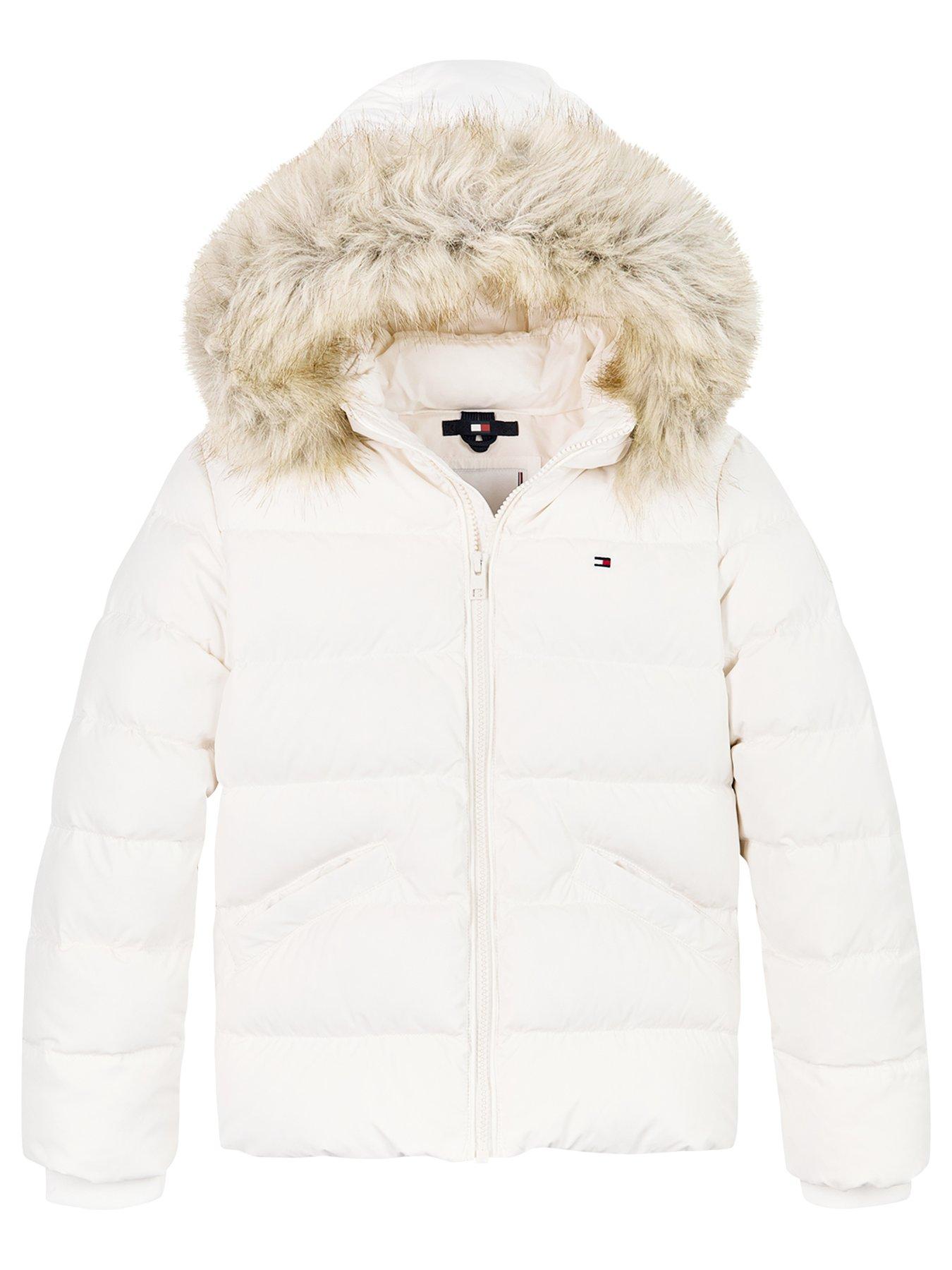 undefined Girls Essential Down Fur Hood Jacket - Light Cream