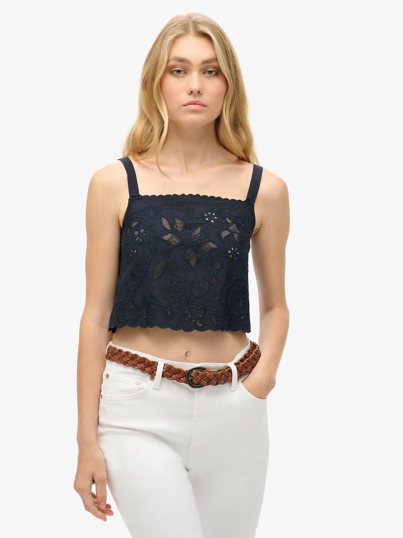 undefined Ibiza Embroidered Cami Top - Navy