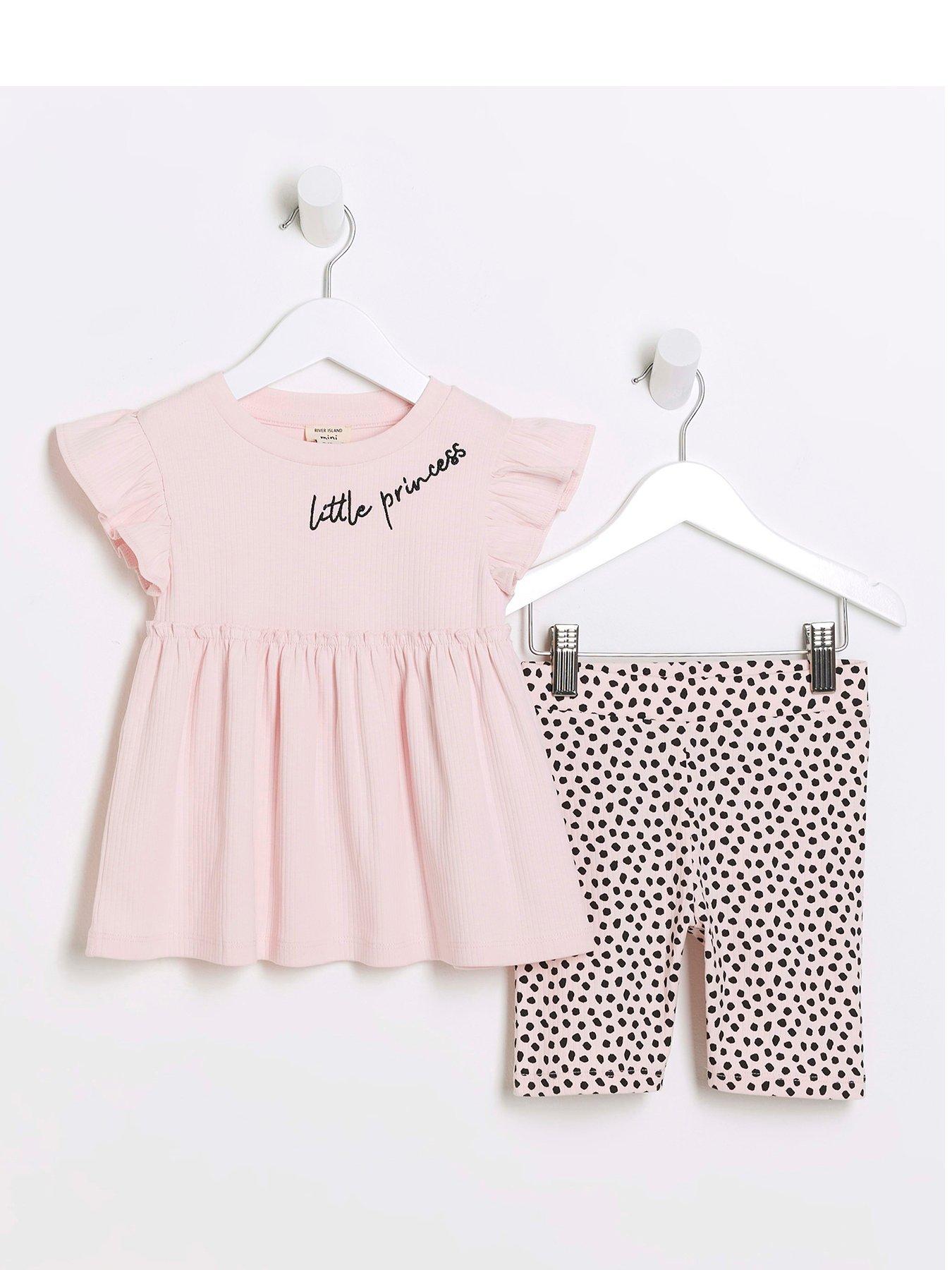 river island mini mini girls ribbed peplum top set - pink