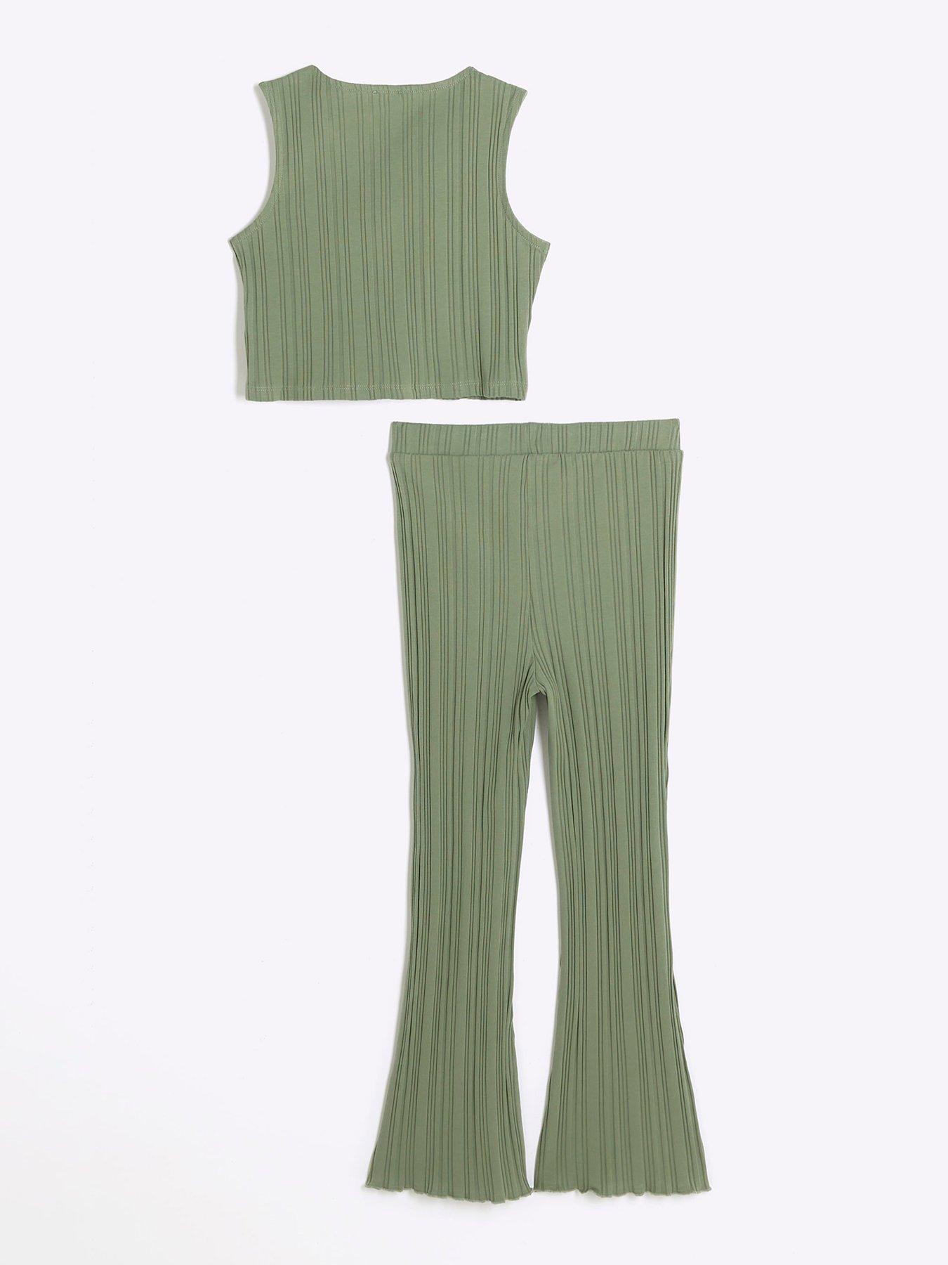 River Island Girls Rib Waistcoat And Leggings Set Khaki Very