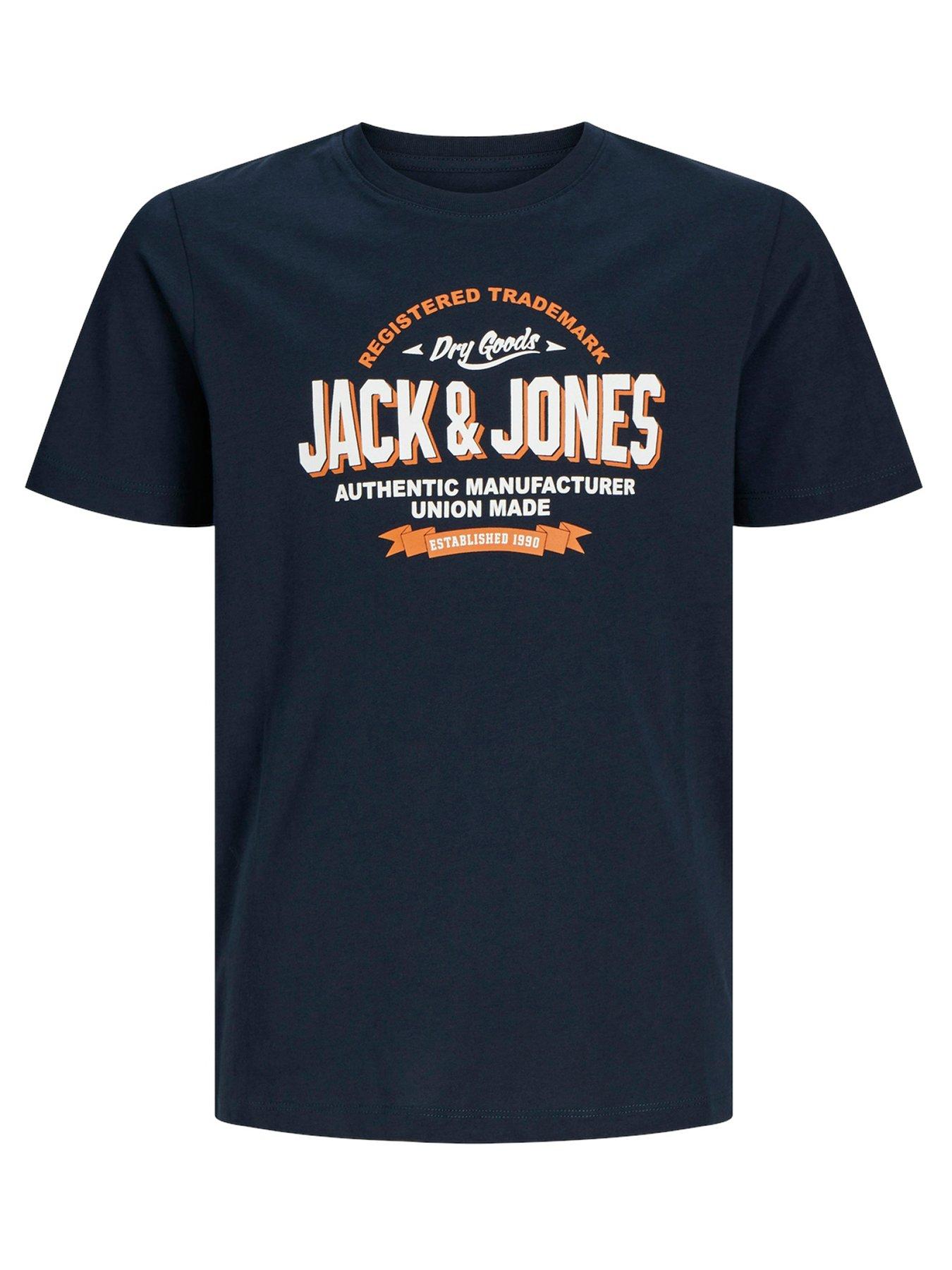 Jack & Jones Junior Boys 2 Colour Logo Tshirt - Navy Blazer, Navy, Size 10 Years