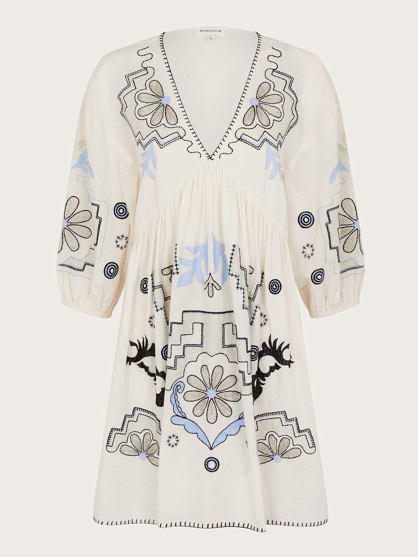 Monsoon Hallie Embroidered Kaftan - Cream | Very.co.uk