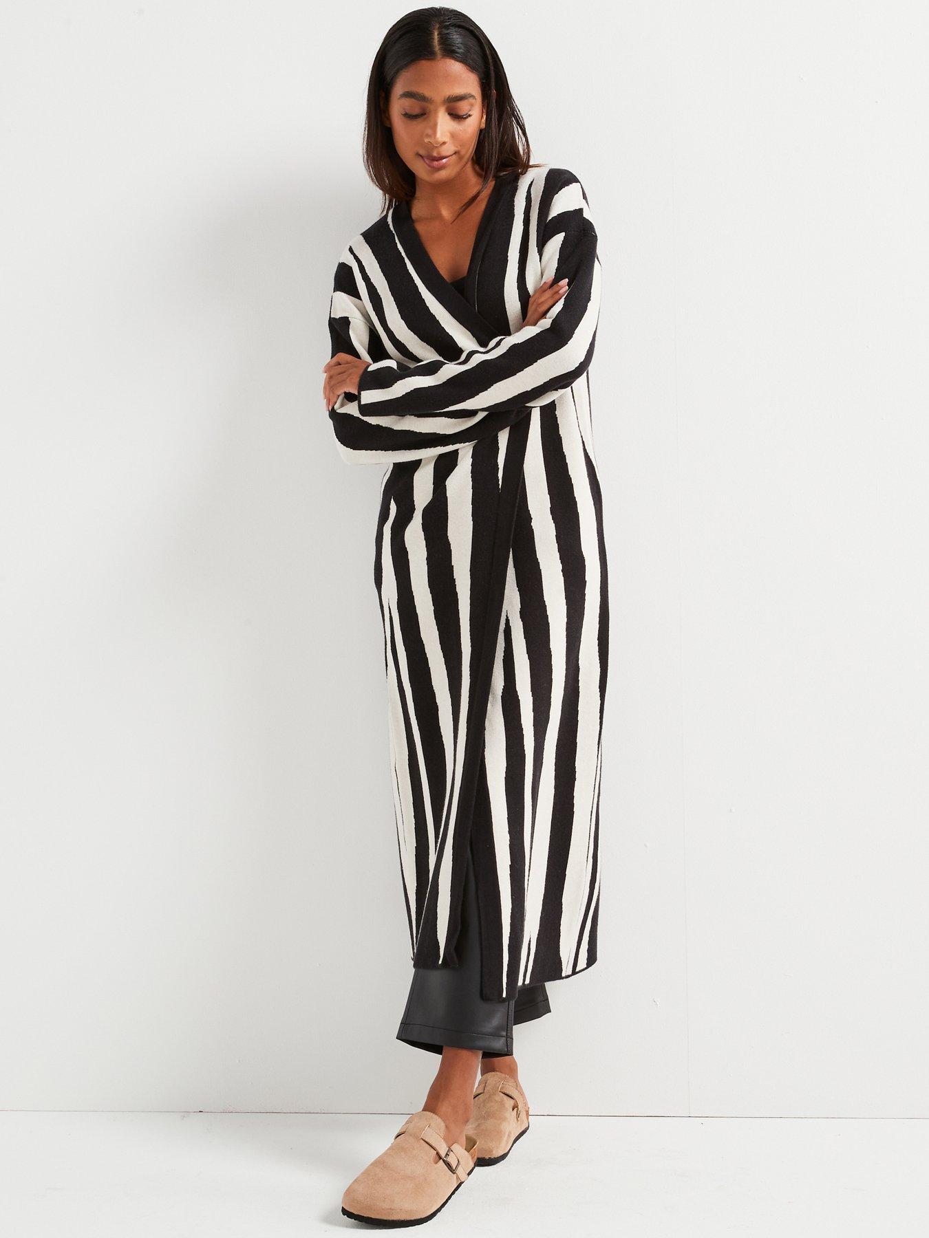 v by very abstract jacquard longline cardigan - black / white