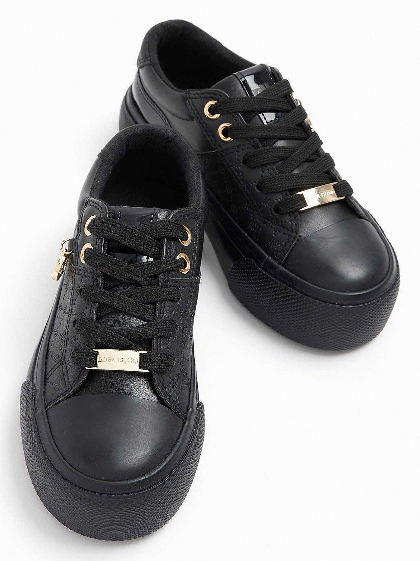 Girls Embossed Ri Trainers Black