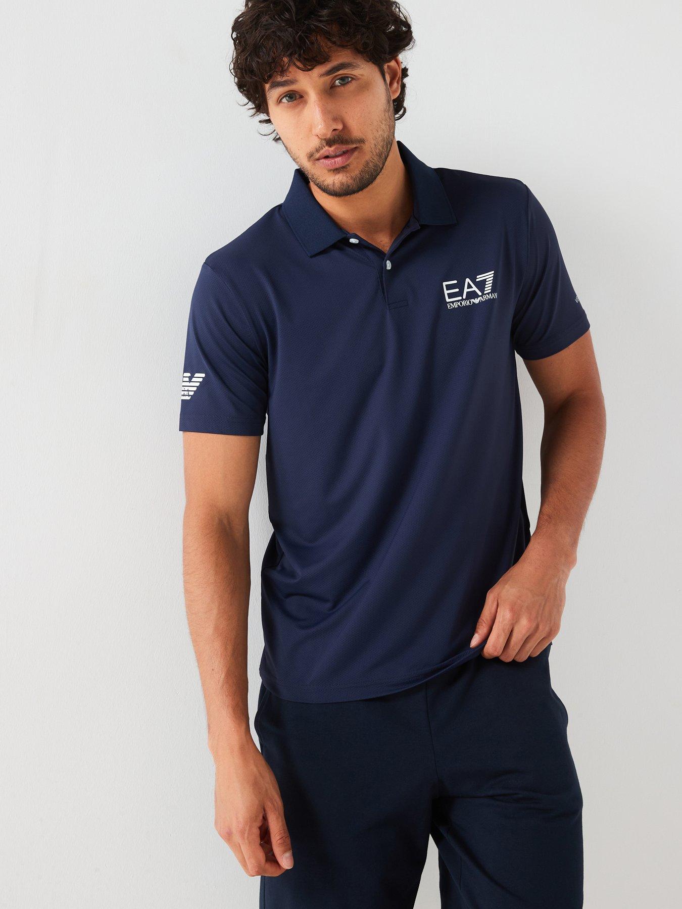 undefined Eagle Sleeve Logo Poly Polo Shirt - Navy