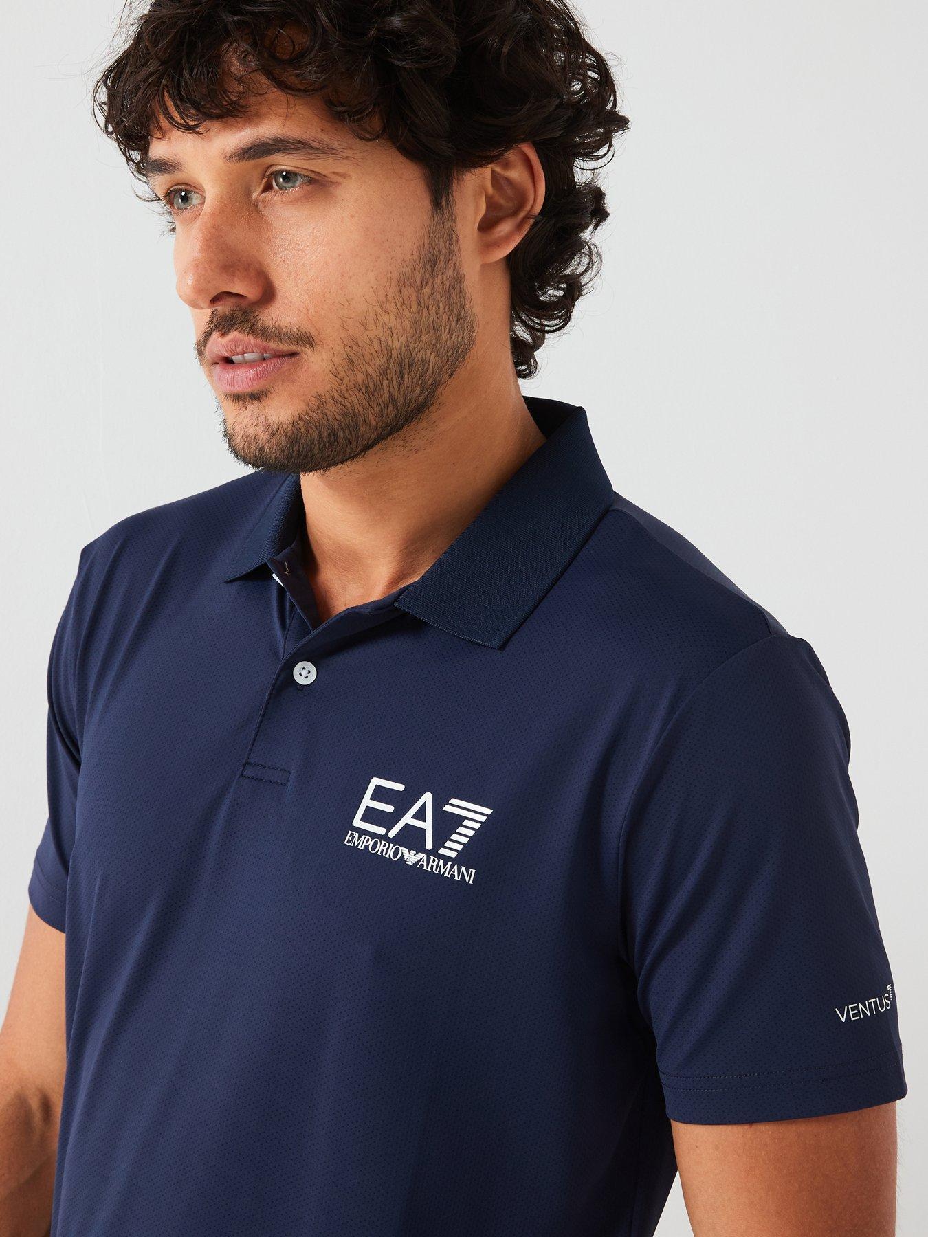 EA7 Emporio Armani Eagle Sleeve Logo Poly Polo Shirt Navy Very