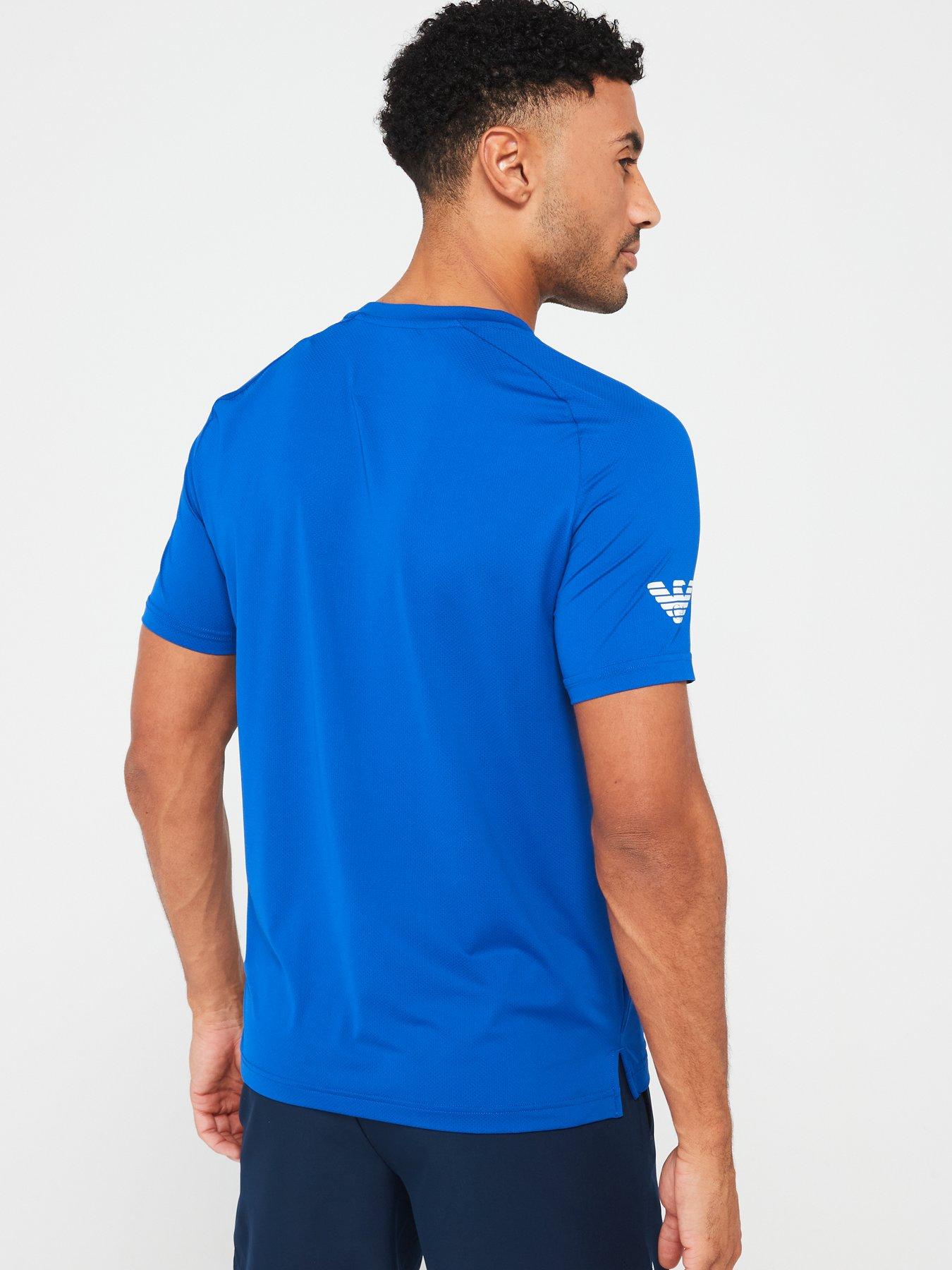 Image 2 of 4 of EA7 Emporio Armani Eagle Sleeve Logo Poly T-shirt - Bright Blue