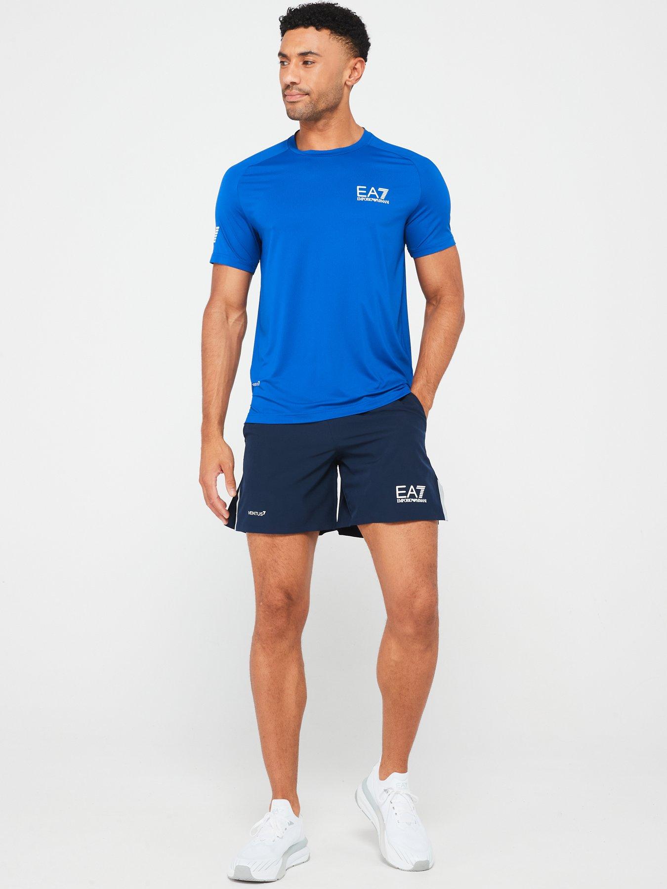 Image 3 of 4 of EA7 Emporio Armani Eagle Sleeve Logo Poly T-shirt - Bright Blue