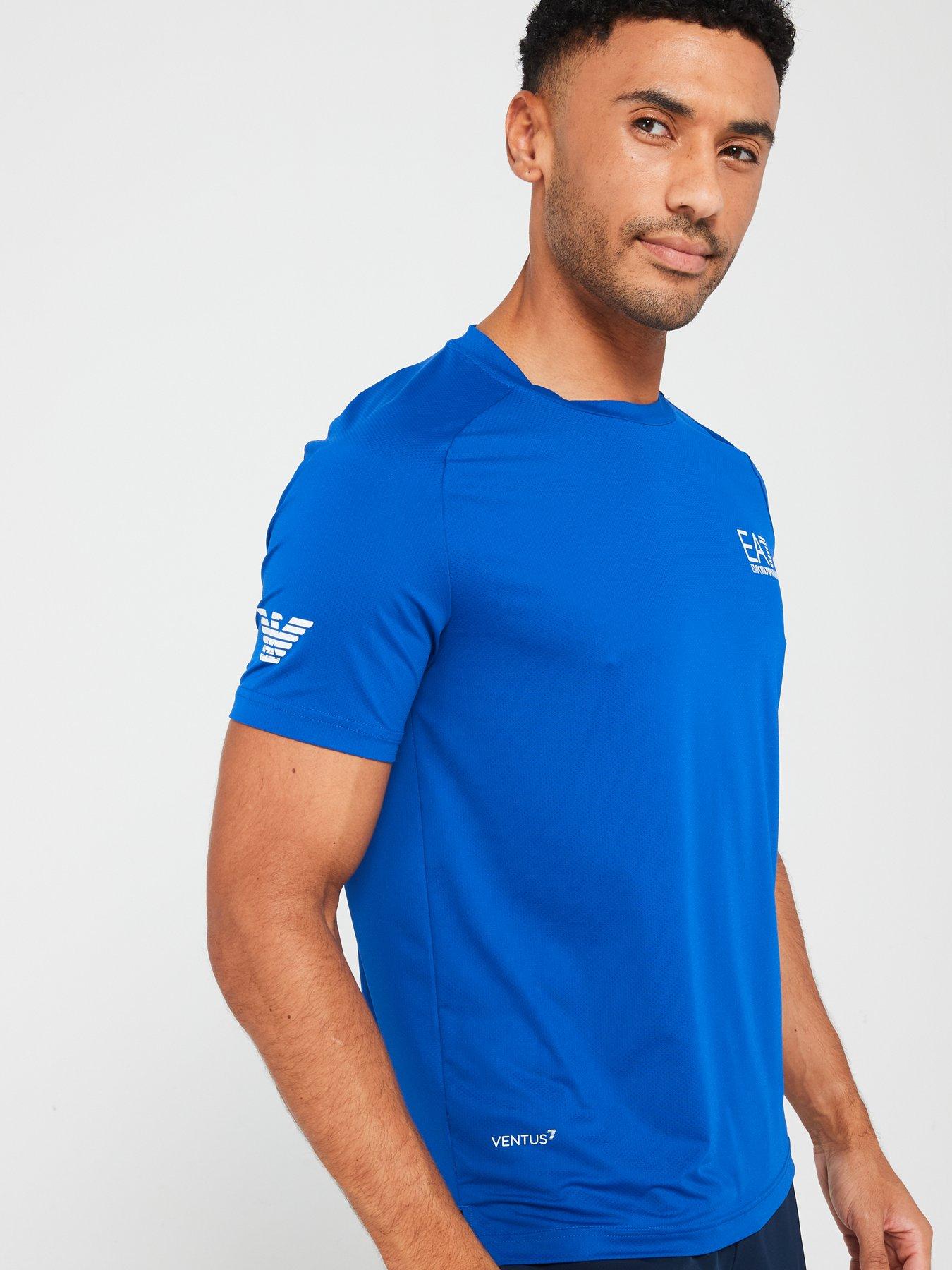 Image 4 of 4 of EA7 Emporio Armani Eagle Sleeve Logo Poly T-shirt - Bright Blue