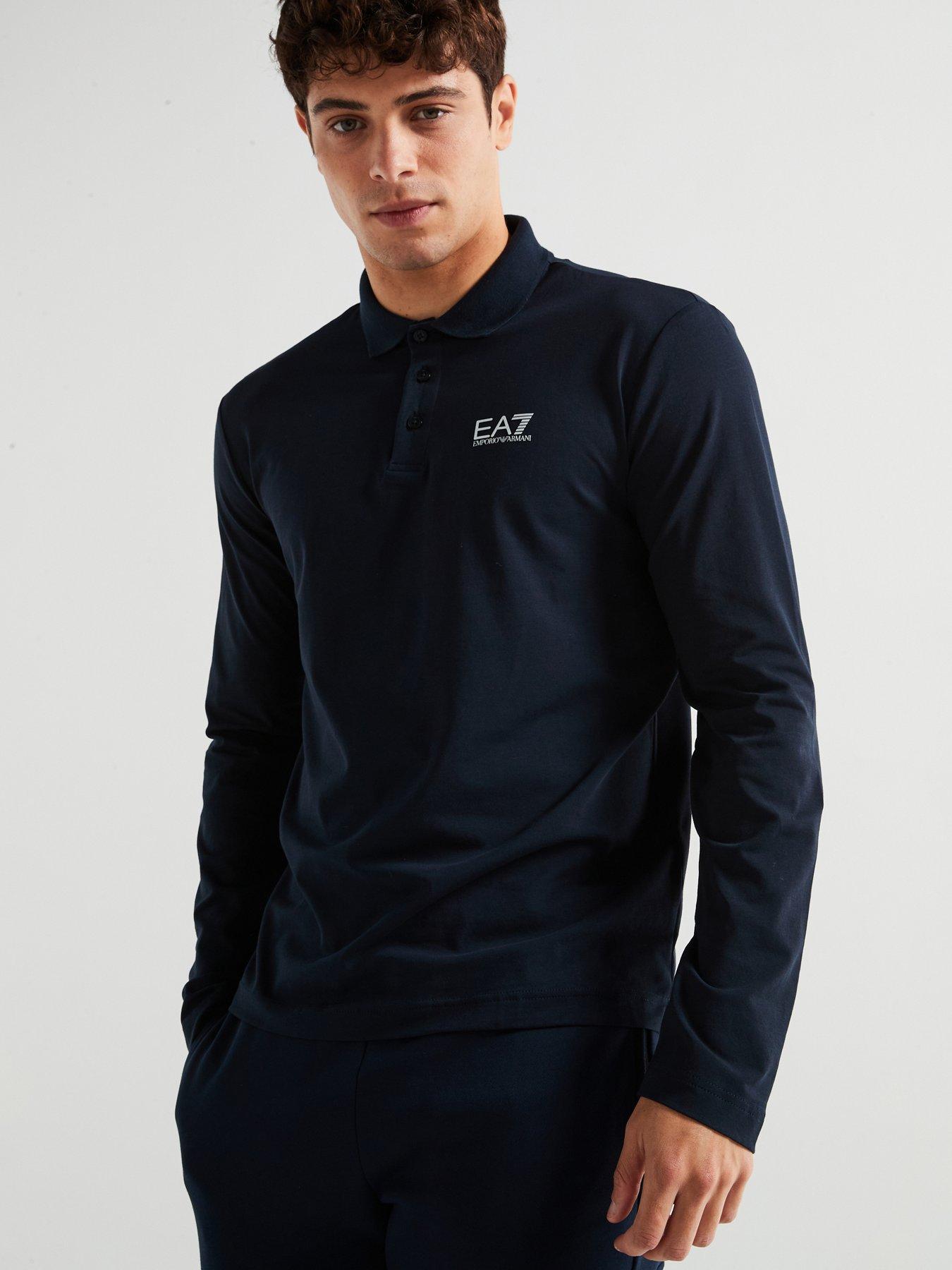undefined Core ID Chest Logo Long Sleeve Polo Shirt - Dark Blue